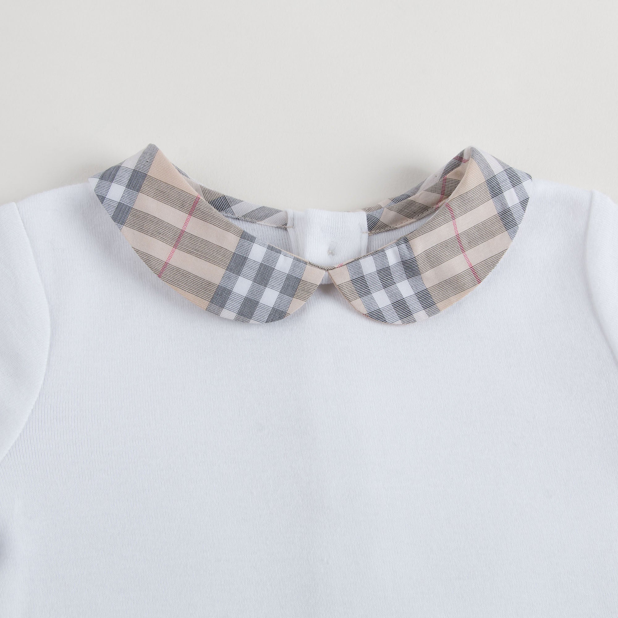 Baby Boys&Baby Girls White With Check Collar Babygrows - CÉMAROSE | Children's Fashion Store - 3