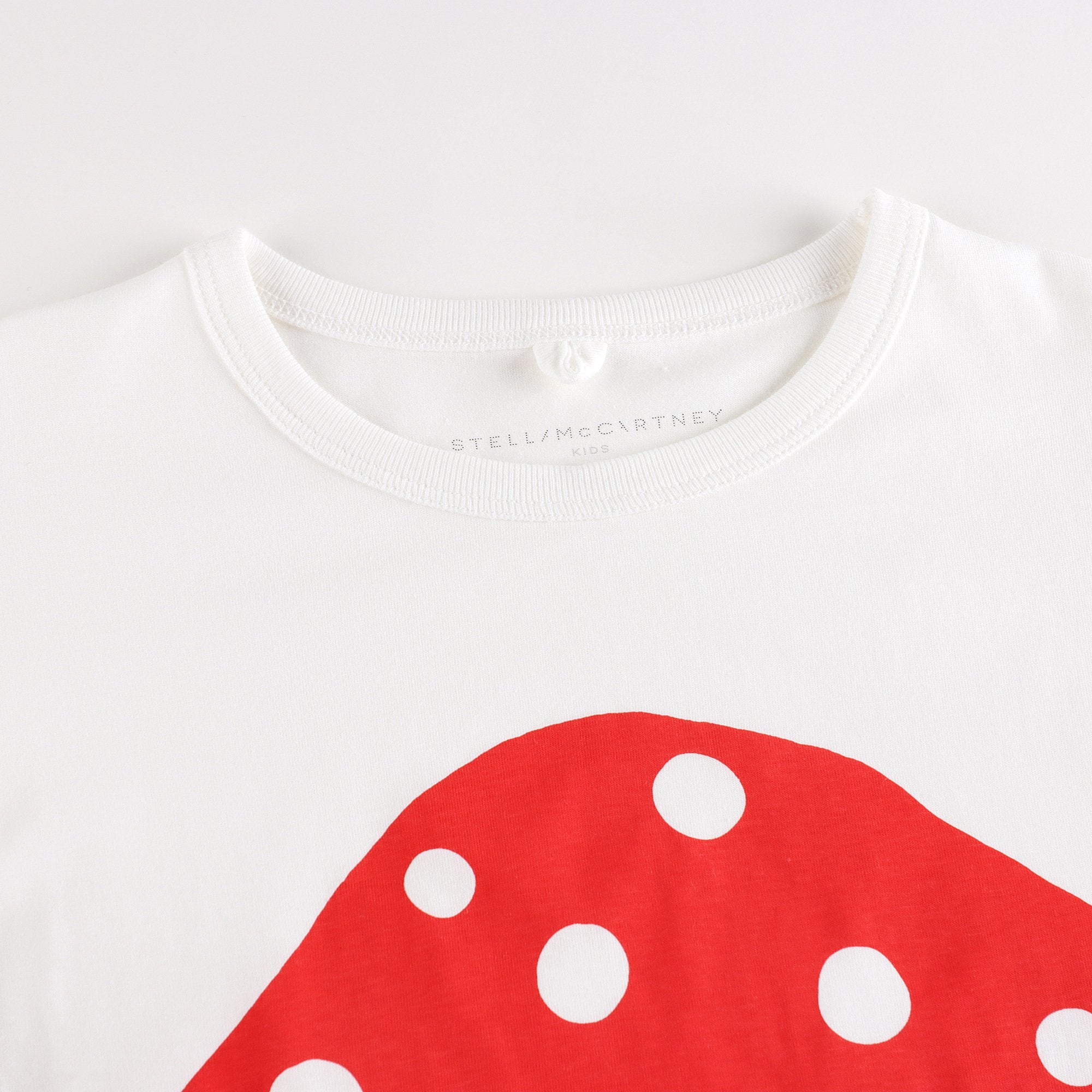 Girls White Mushroom Printed Cotton T-Shirt