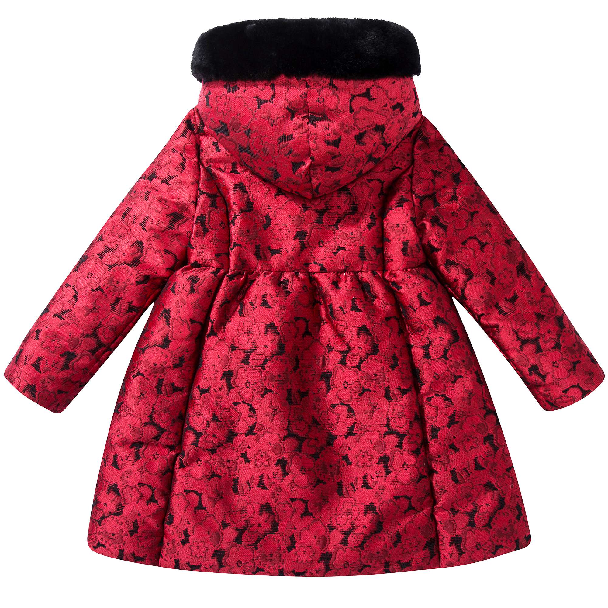 Girls  Red  &  Black  fur collar   Coat