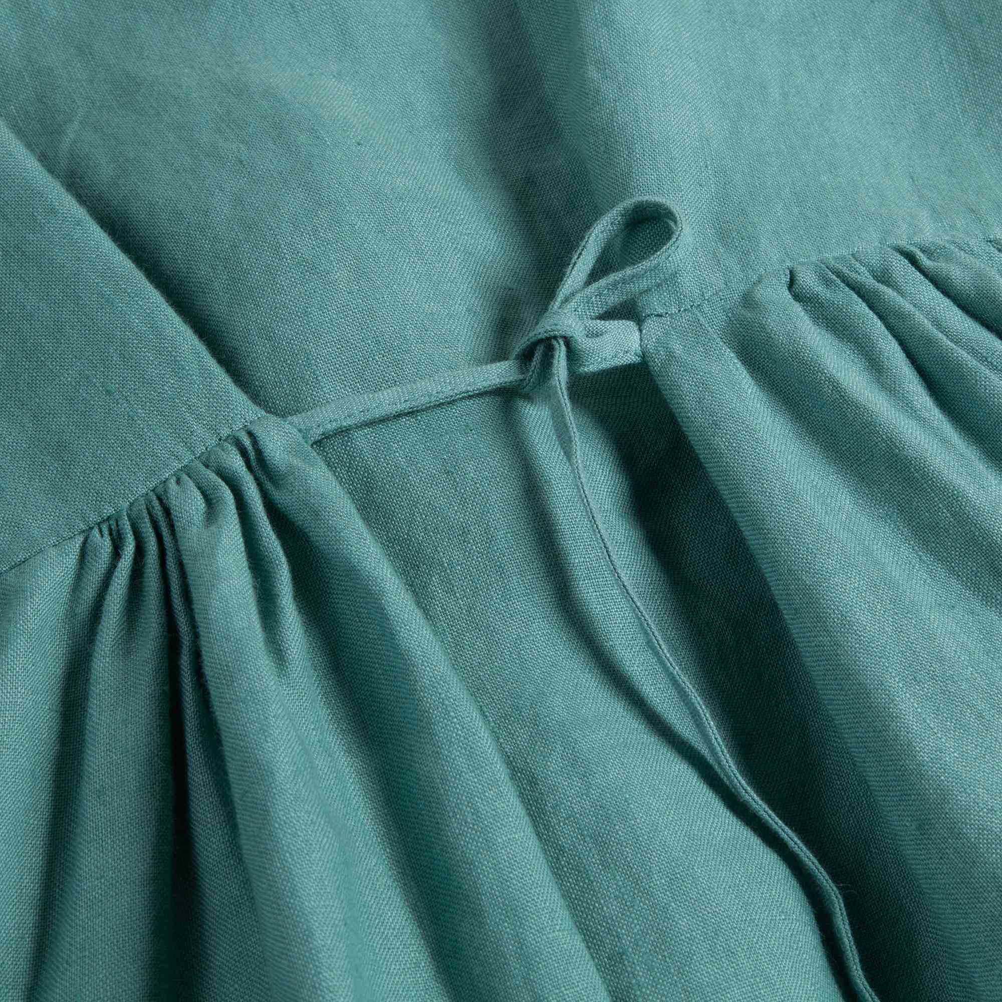 Girls White Sage Green Linen Dress