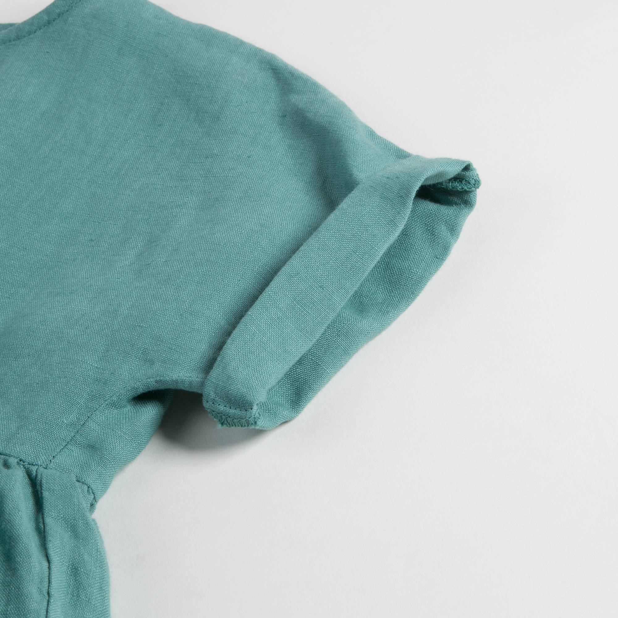 Girls White Sage Green Linen Dress