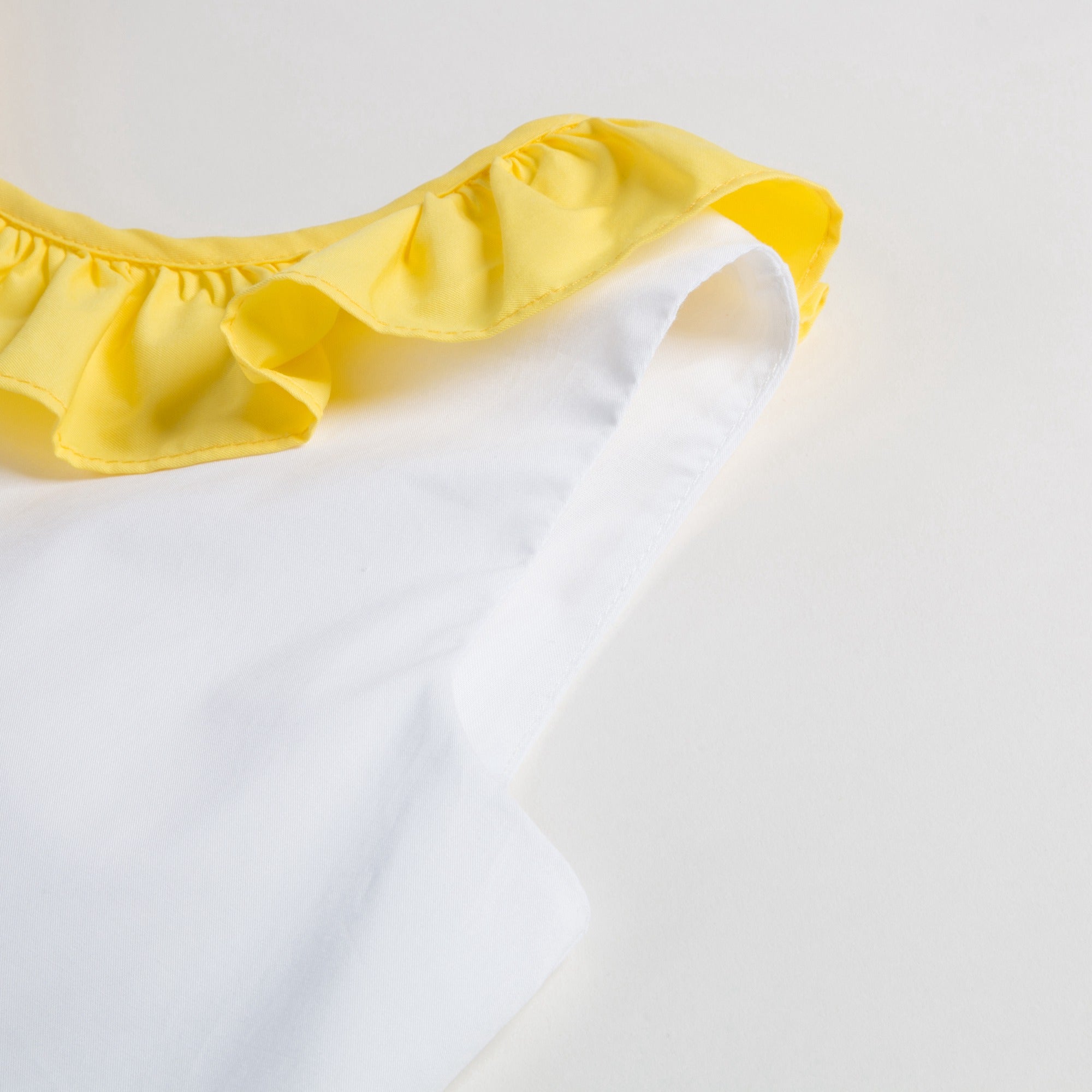 Girls White & Yellow Broom Cotton Sleeveless  Dress