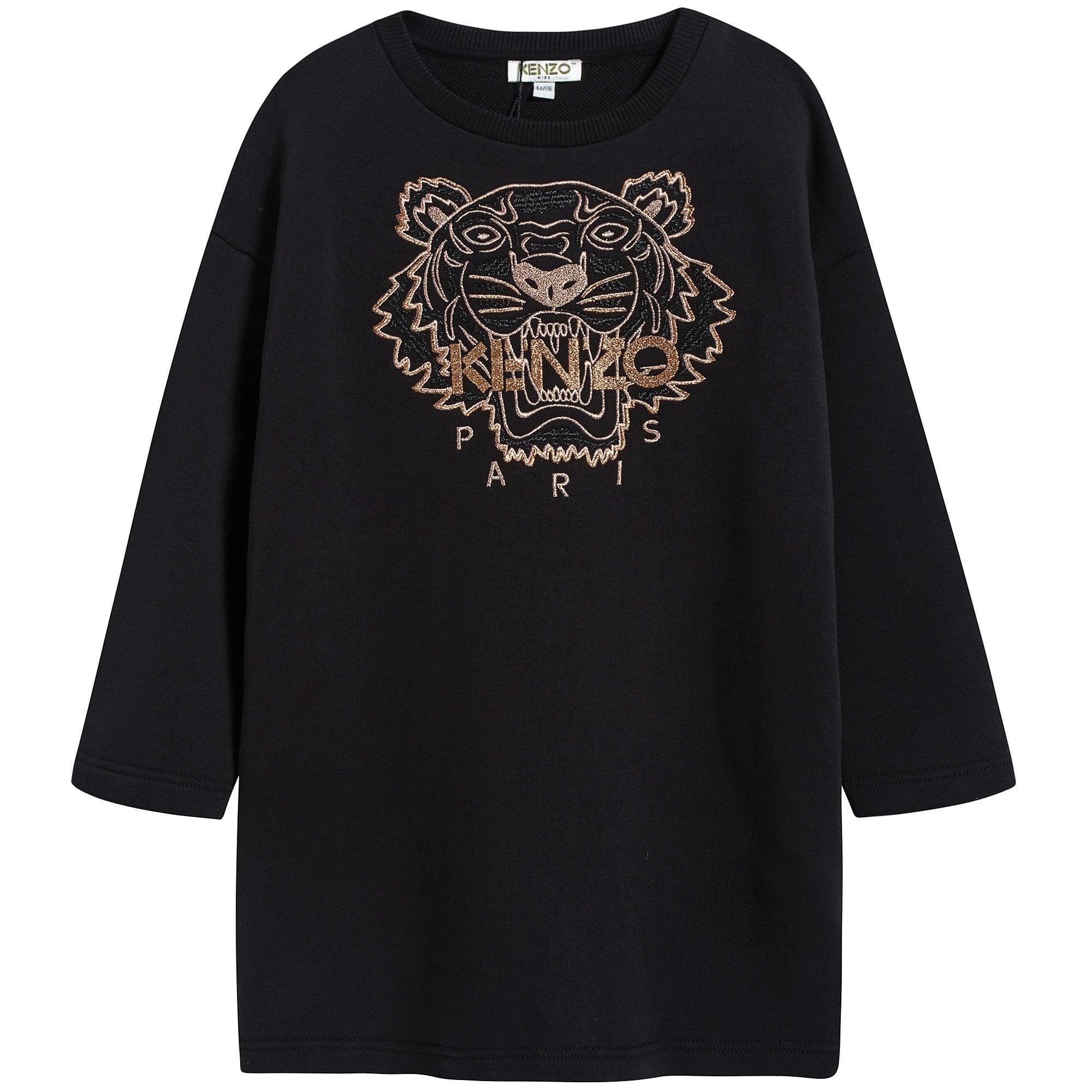 Girls Black Tiger Printed Cotton Dress