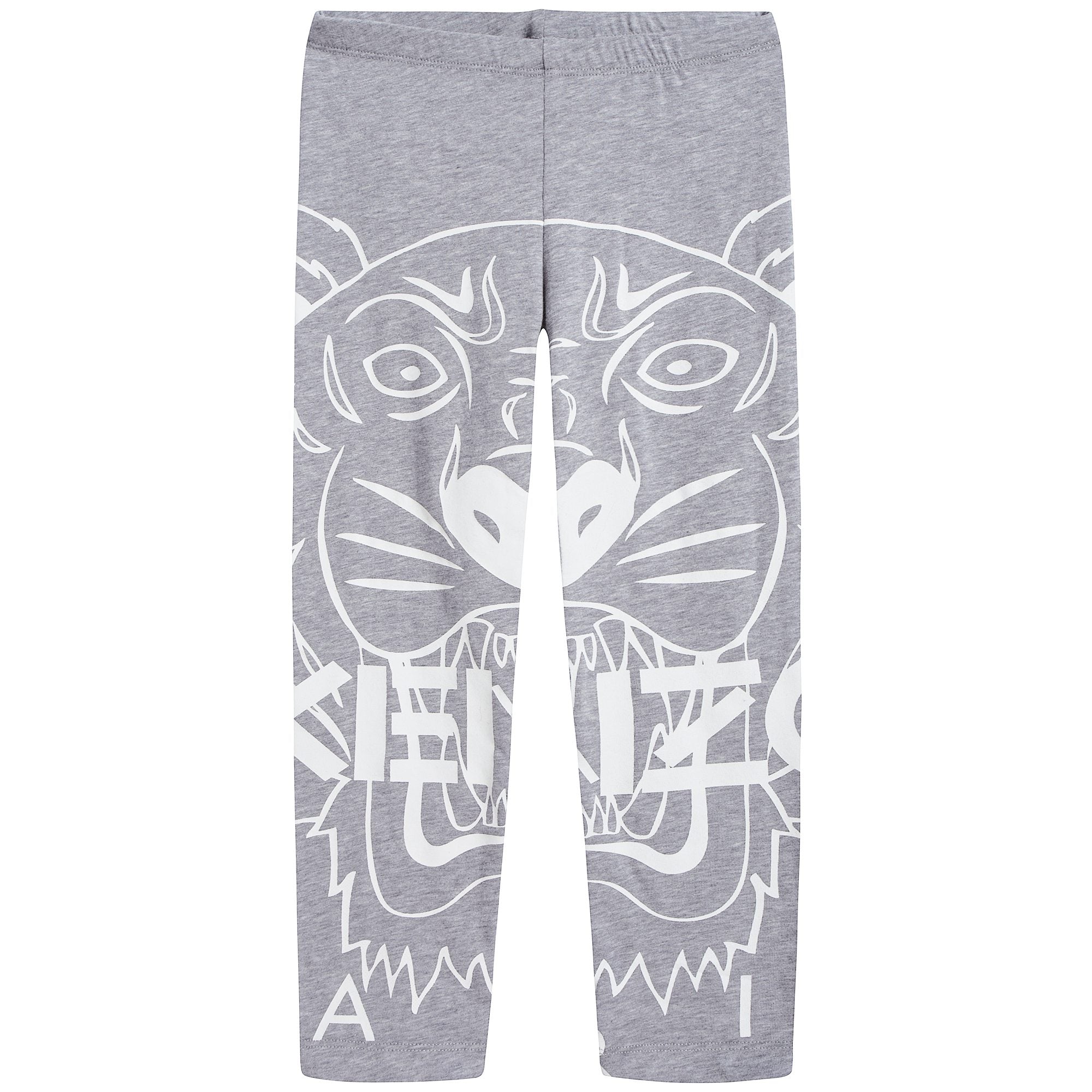 Girls Marl Grey Tiger Logo Cotton Legginge