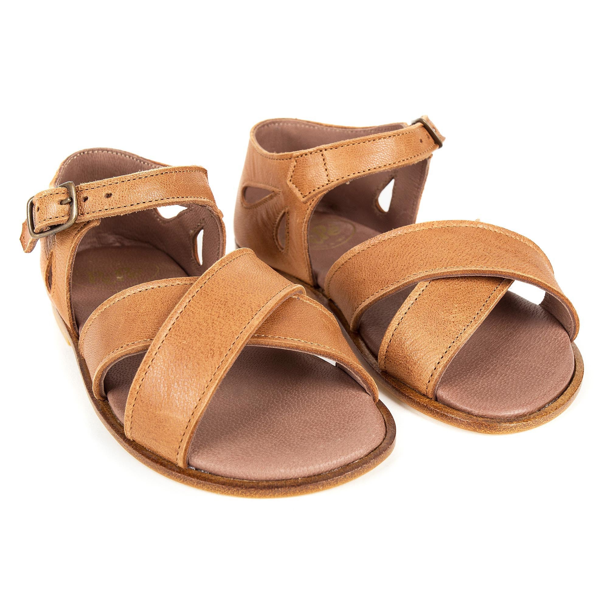 Girls Beige Lambskin Leather Sandals