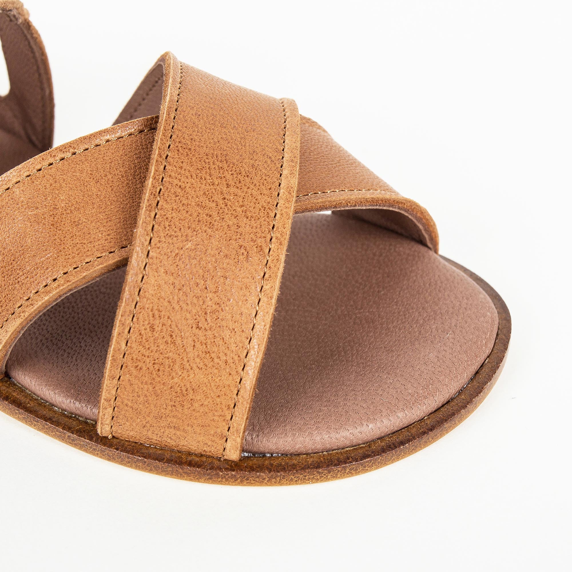 Girls Beige Lambskin Leather Sandals