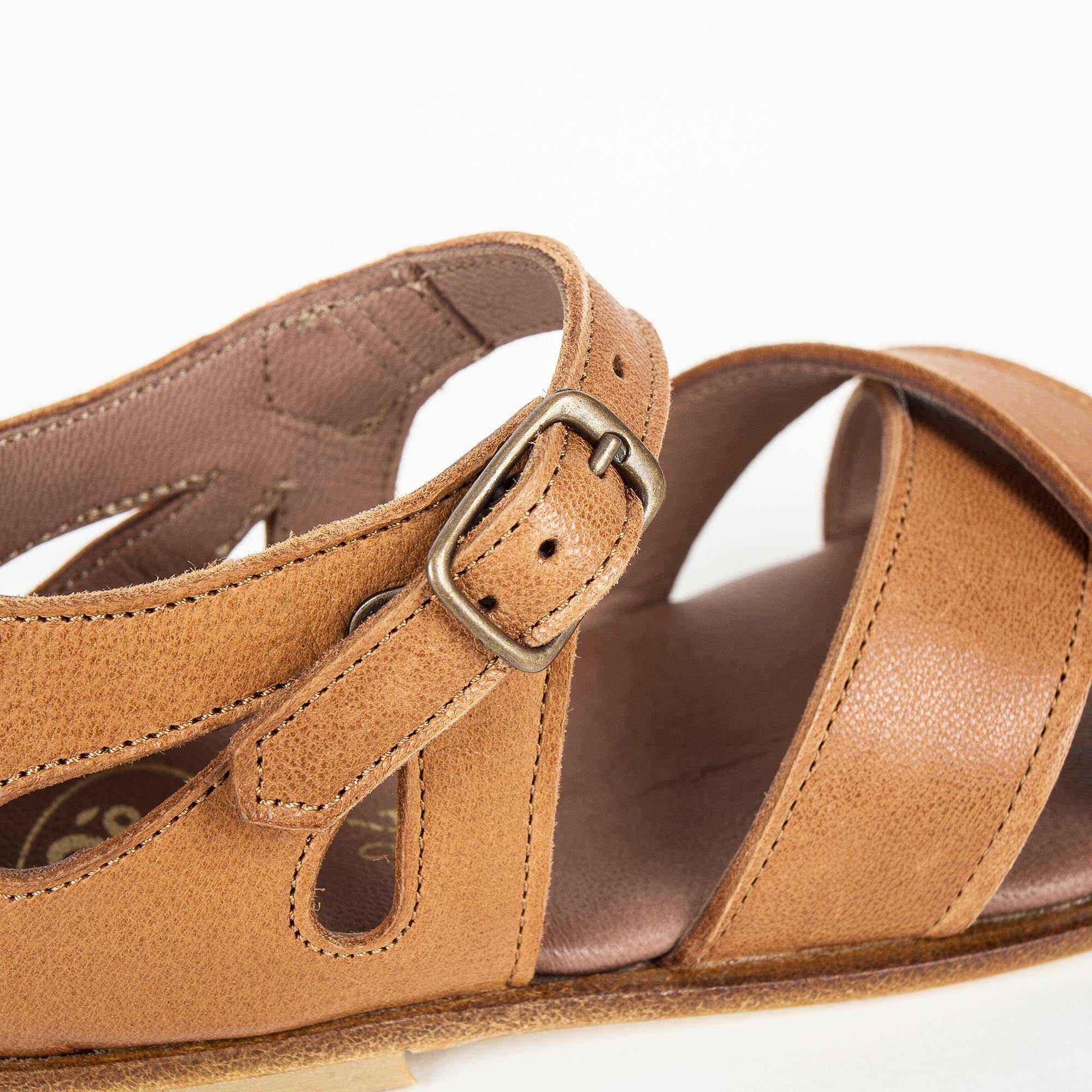 Girls Beige Lambskin Leather Sandals