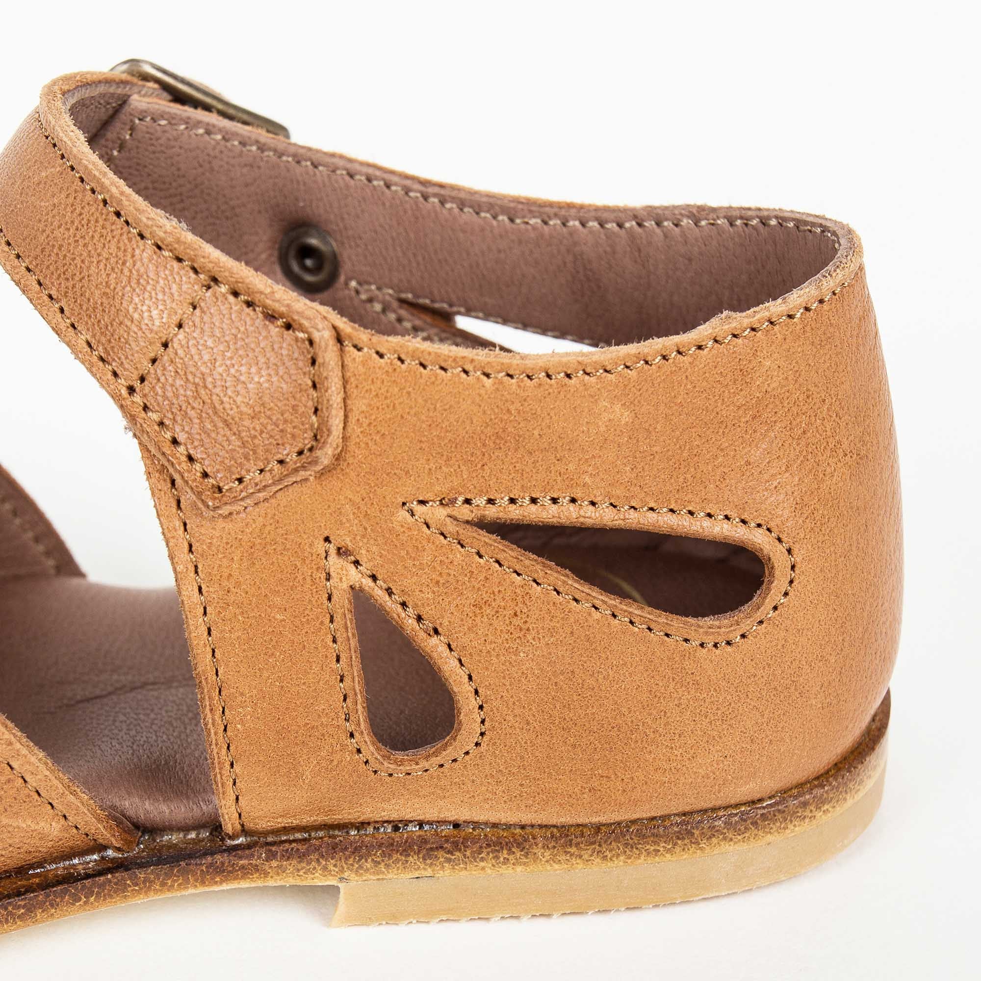 Girls Beige Lambskin Leather Sandals