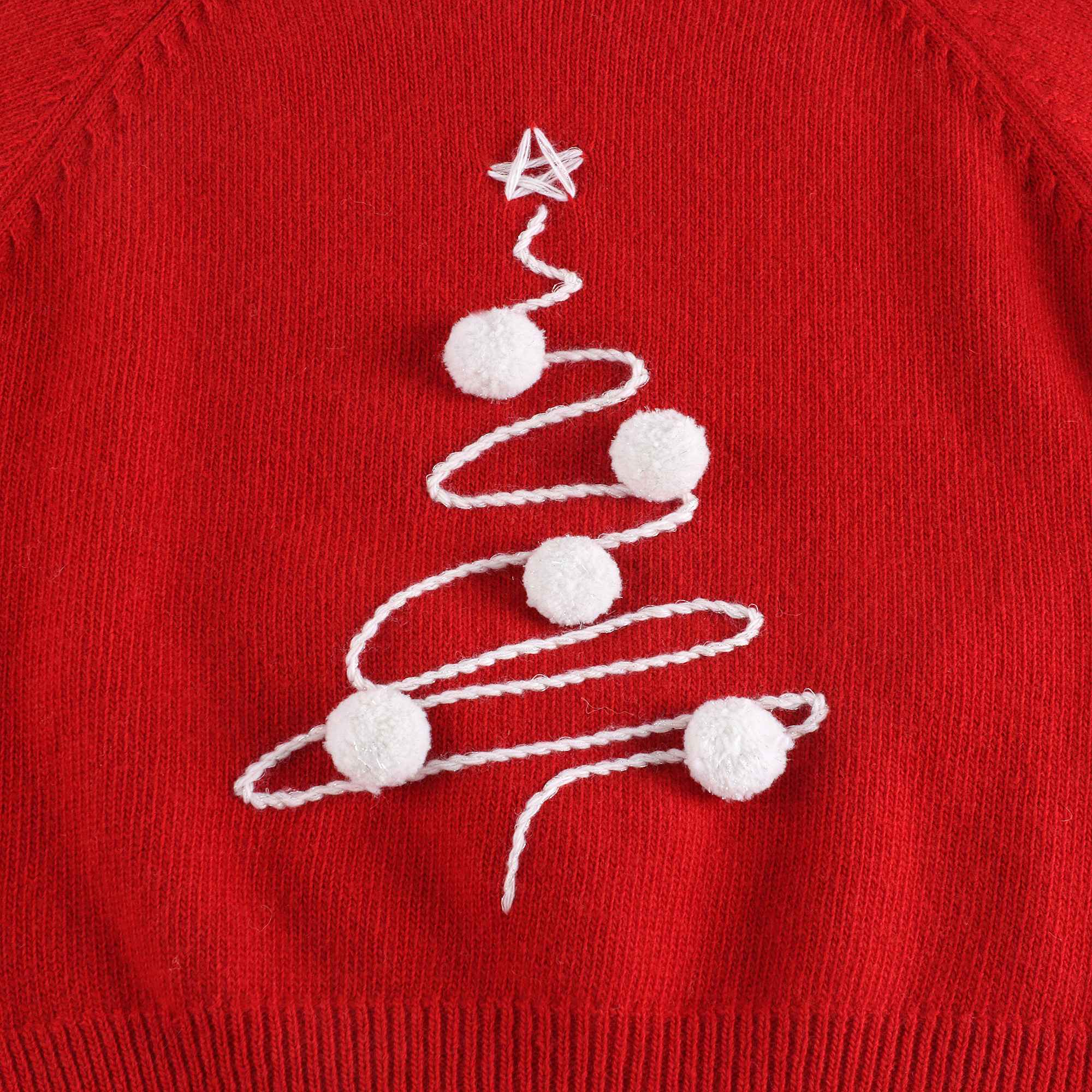 Girls Red Pom Wool Sweater