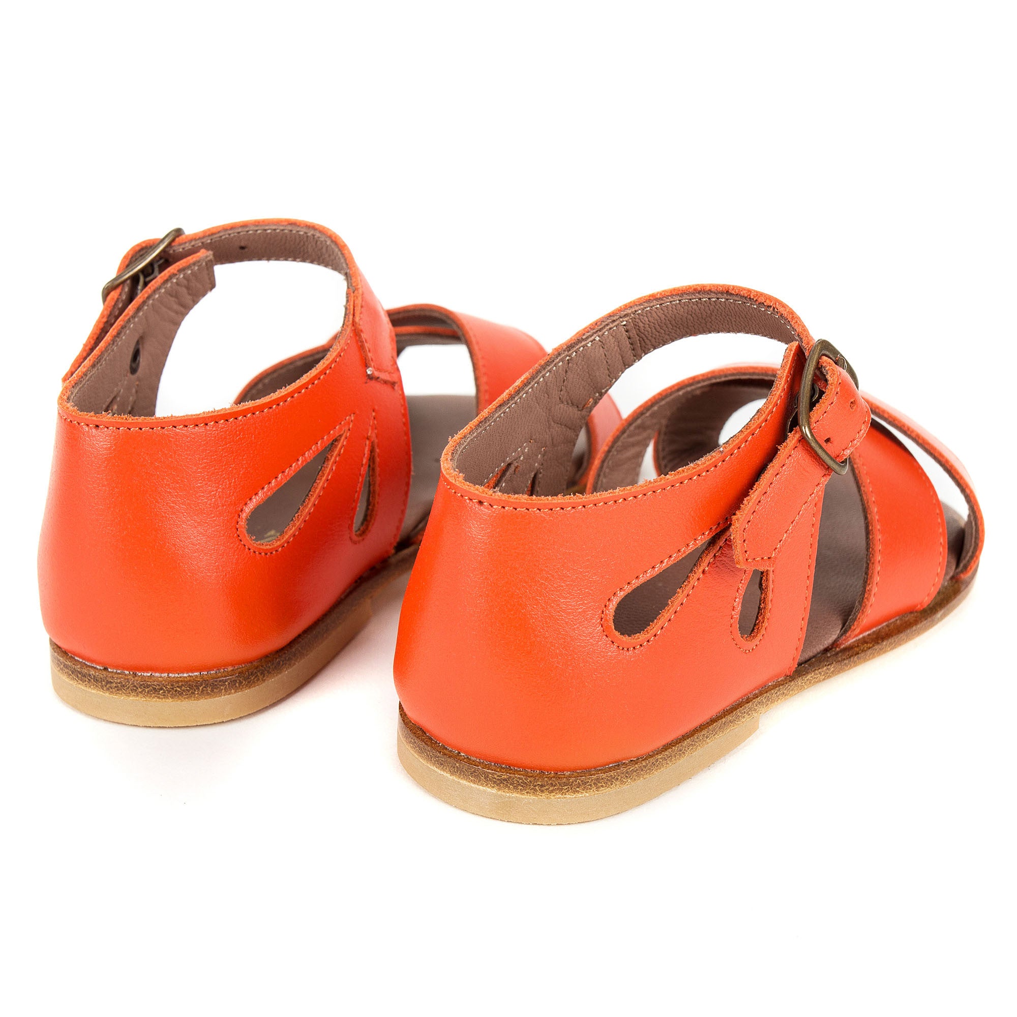 Girls Orange Cowskin Leather Sandals