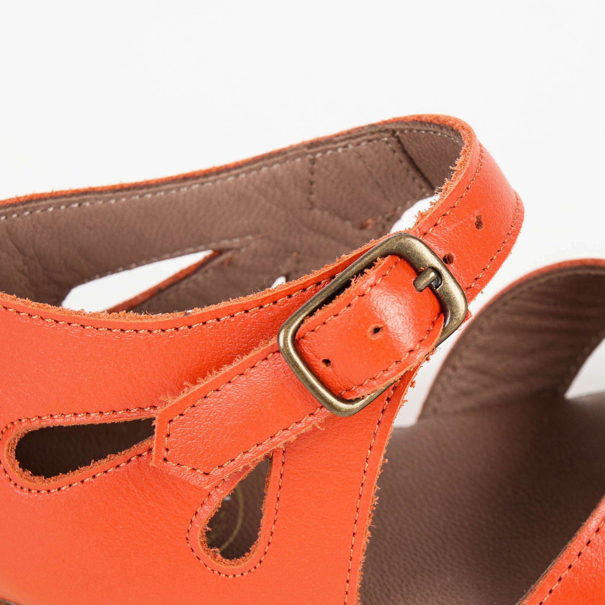 Girls Orange Cowskin Leather Sandals