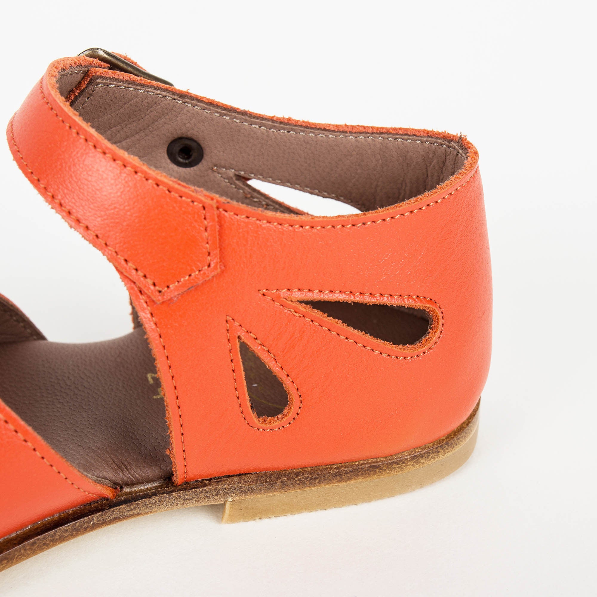 Girls Orange Cowskin Leather Sandals