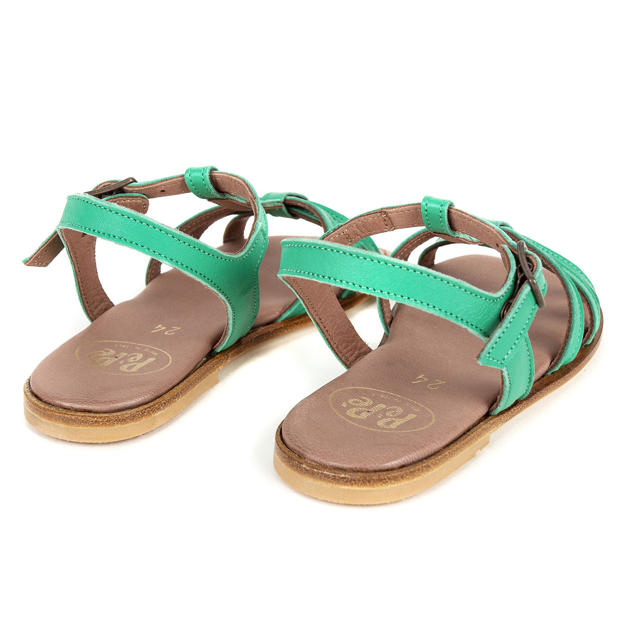 Girls Green Cowskin Leather Sandals