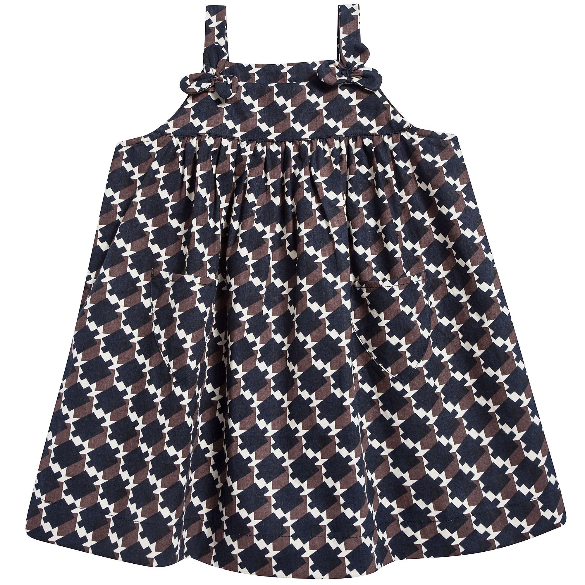 Baby Girls Blue & Chocolate Cotton Dress