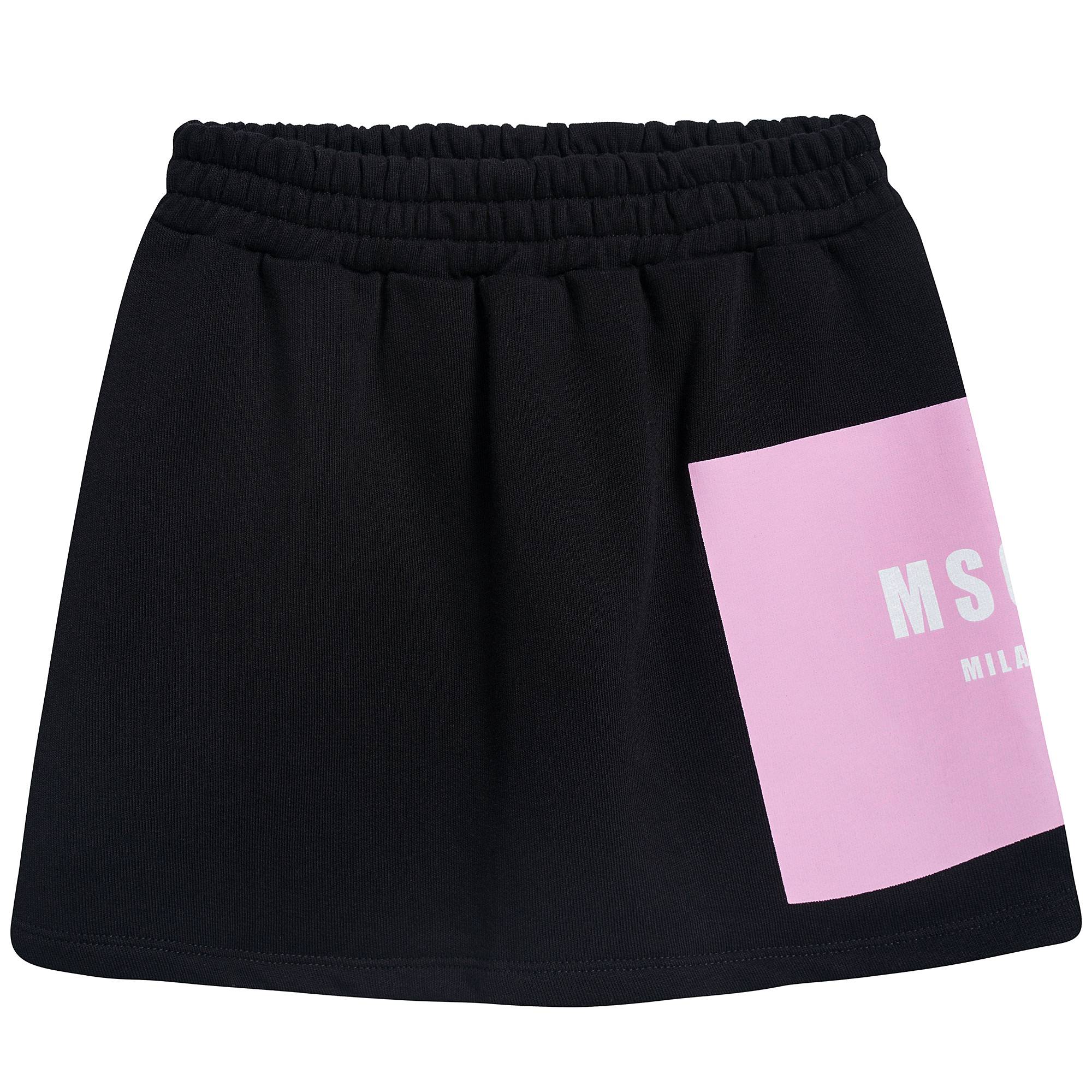 Girls Black Logo Cotton Fleece Skirt