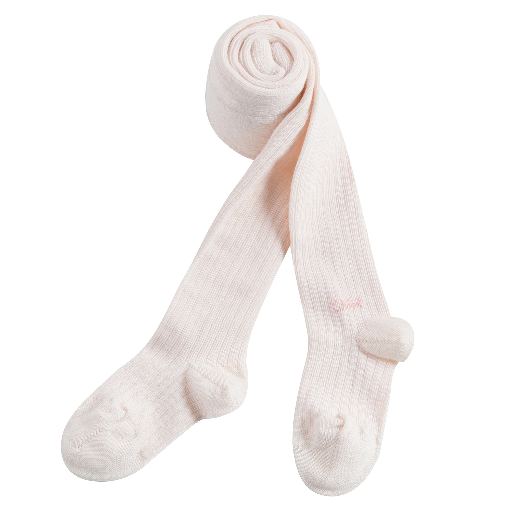 Girls Pale Pink Ribbed Logo Tights
