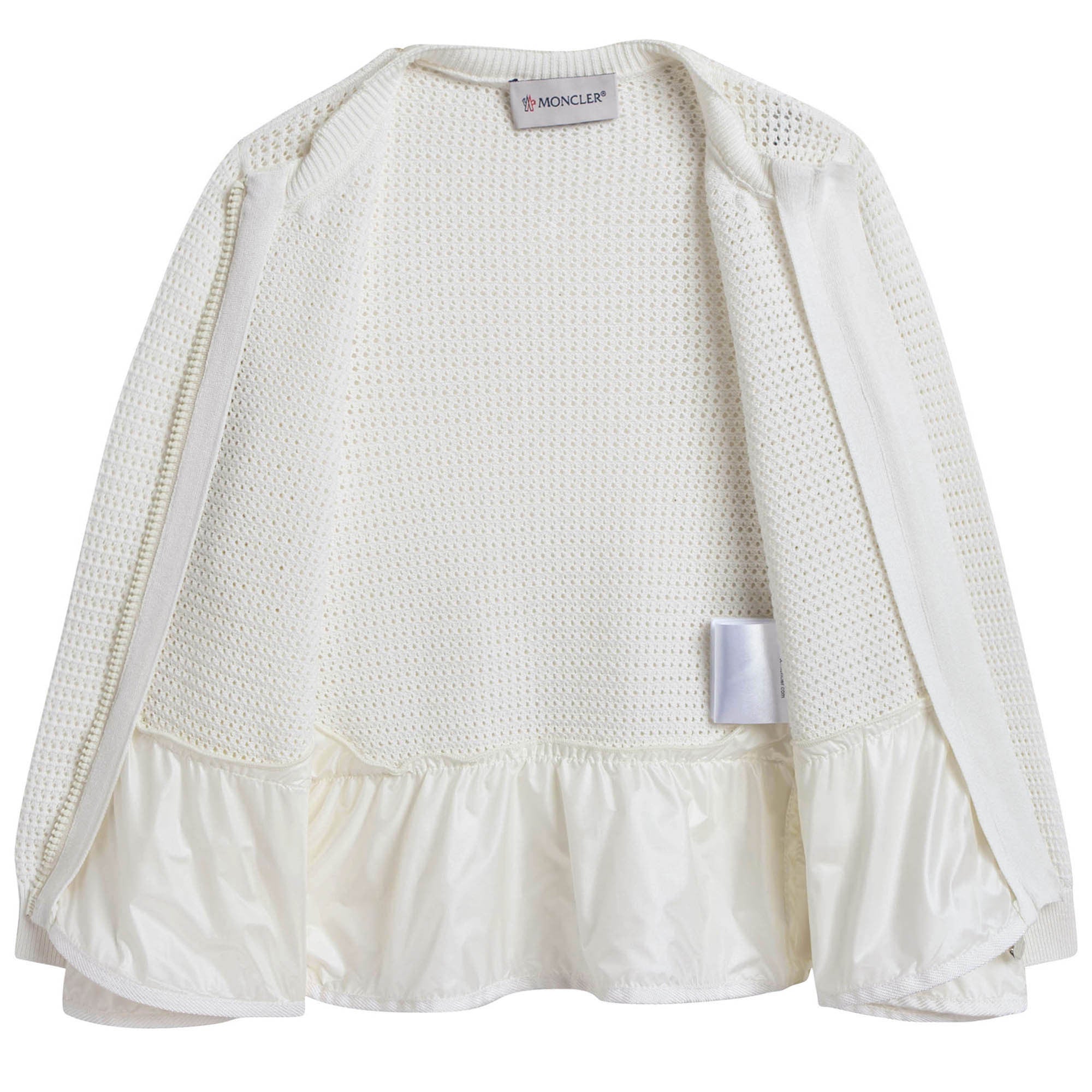 Girls White Knitted Cardigan With Flounces