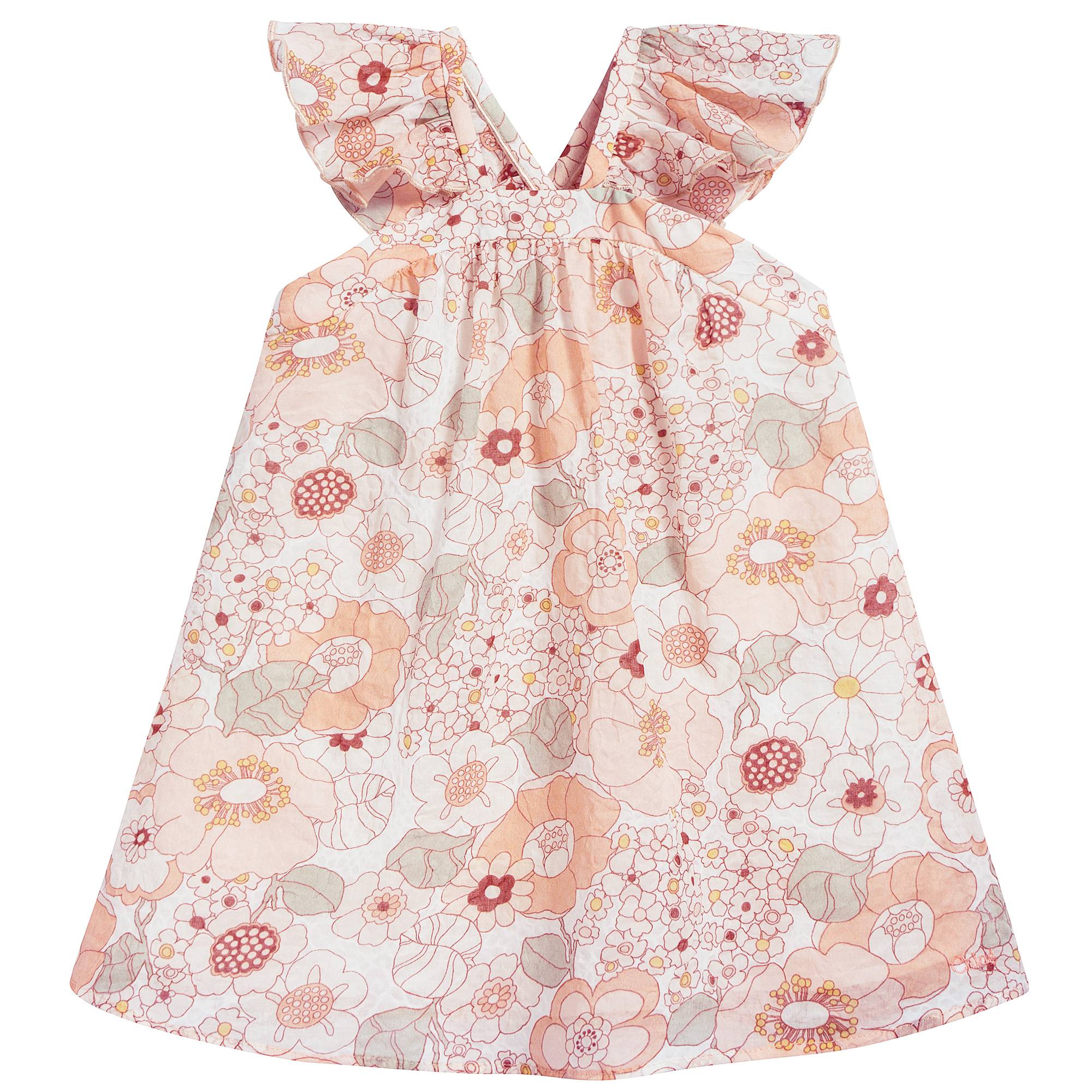 Baby Girls Rose Kaki Floral Cotton Dress