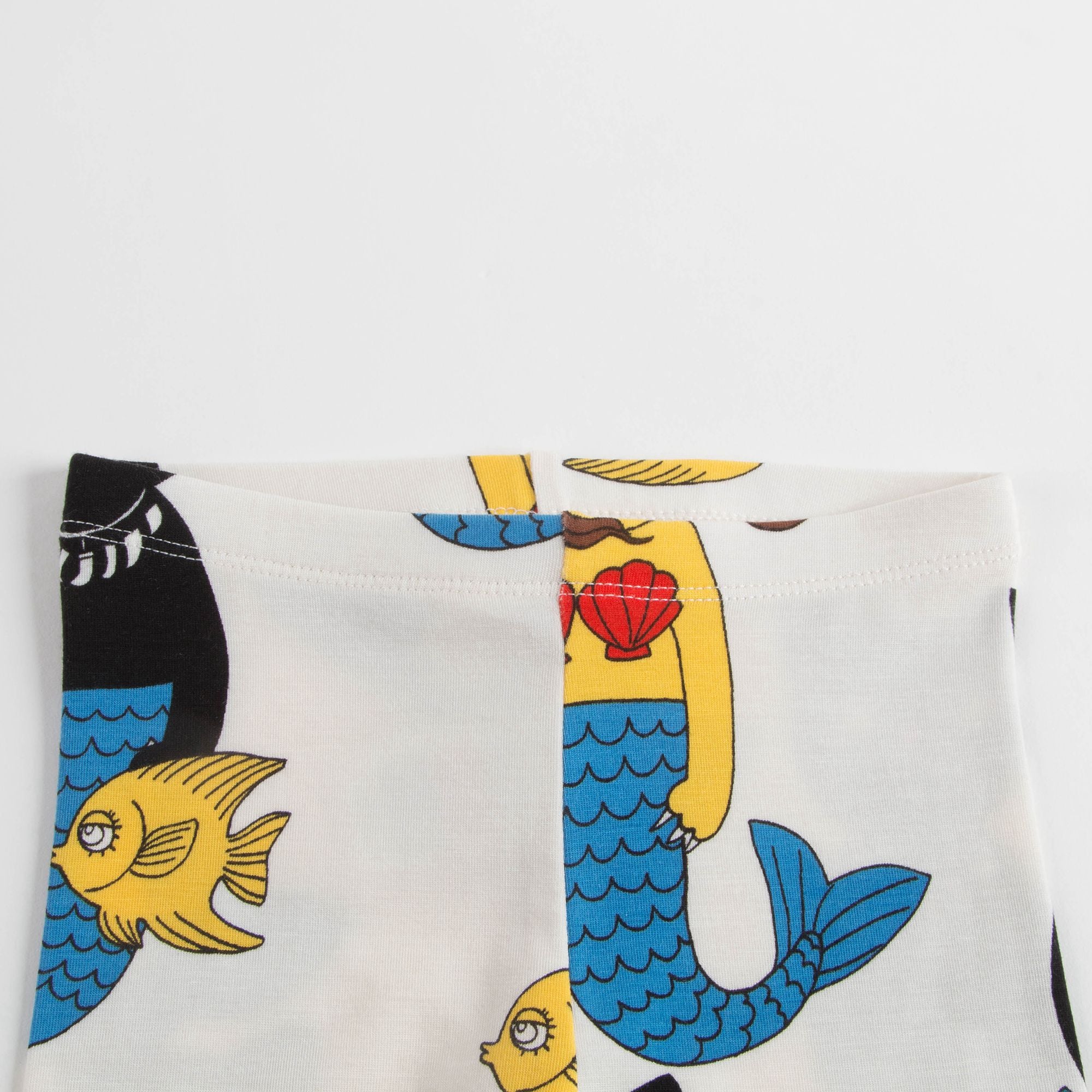 Girls Off White Cotton Cat Mermaid Leggings