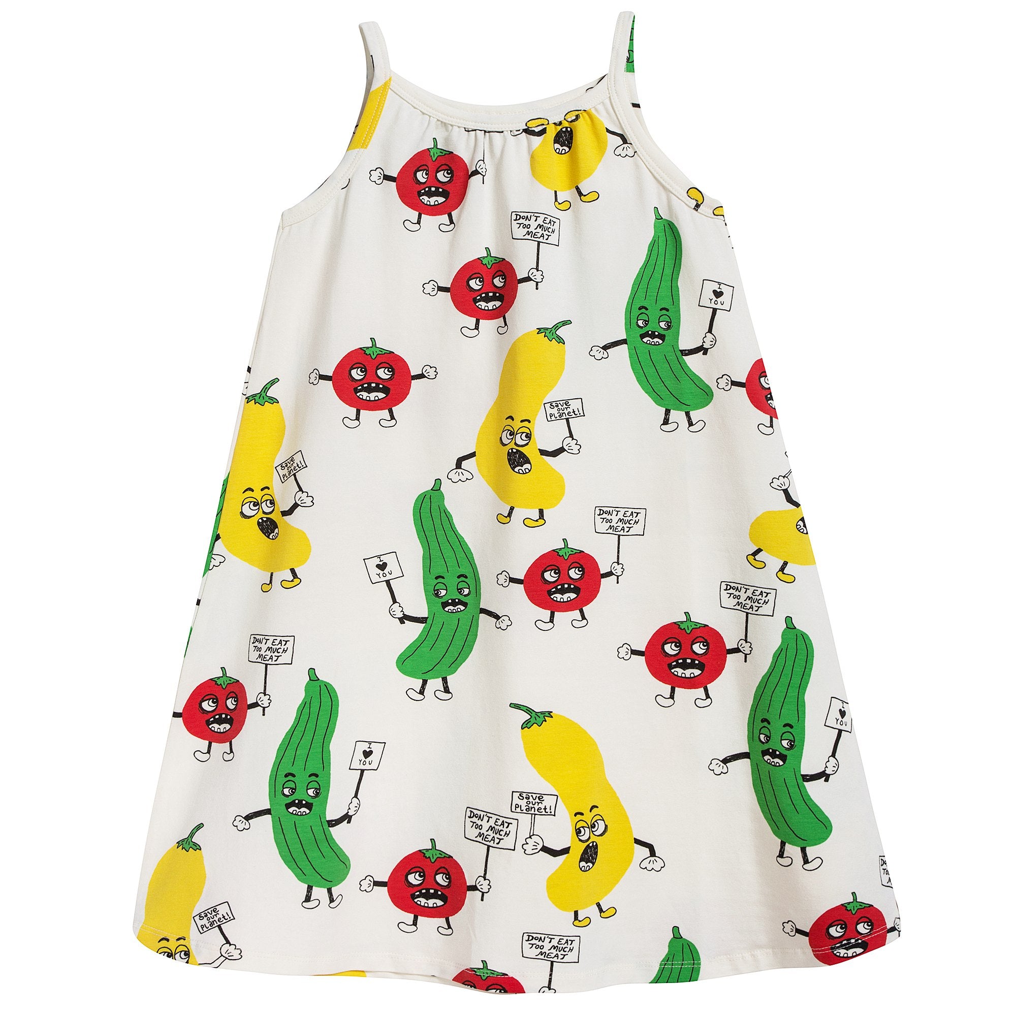 Girls White Veggie Aop Strap Dress