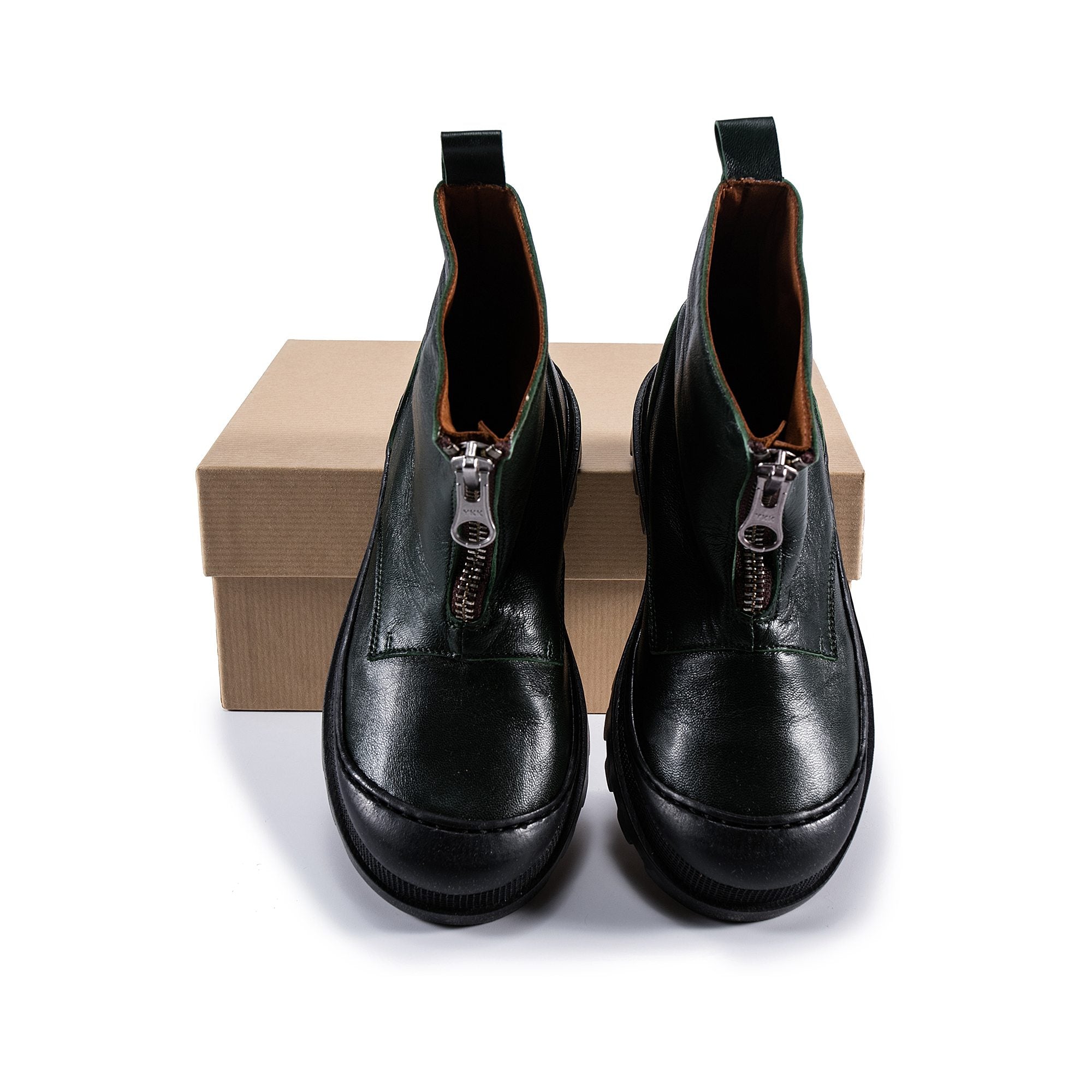 Girls Dark Green Leather Boots