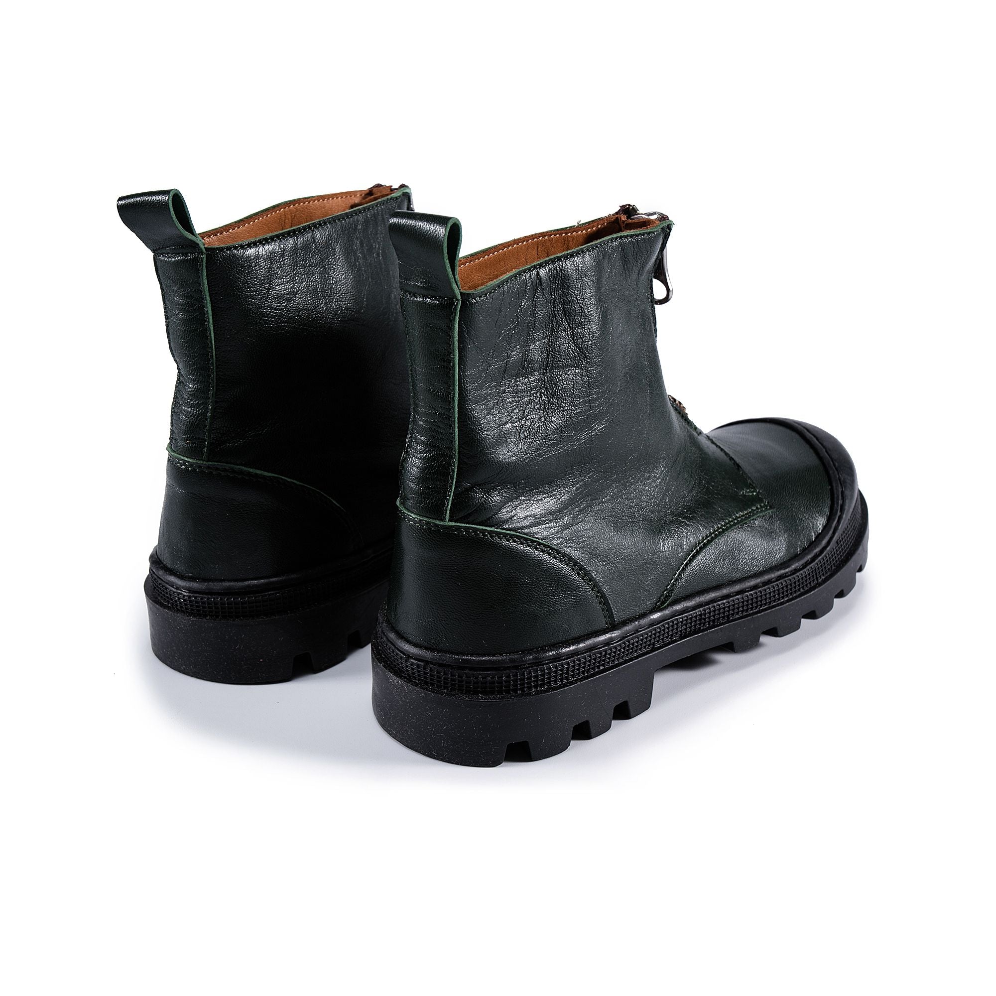 Girls Dark Green Leather Boots
