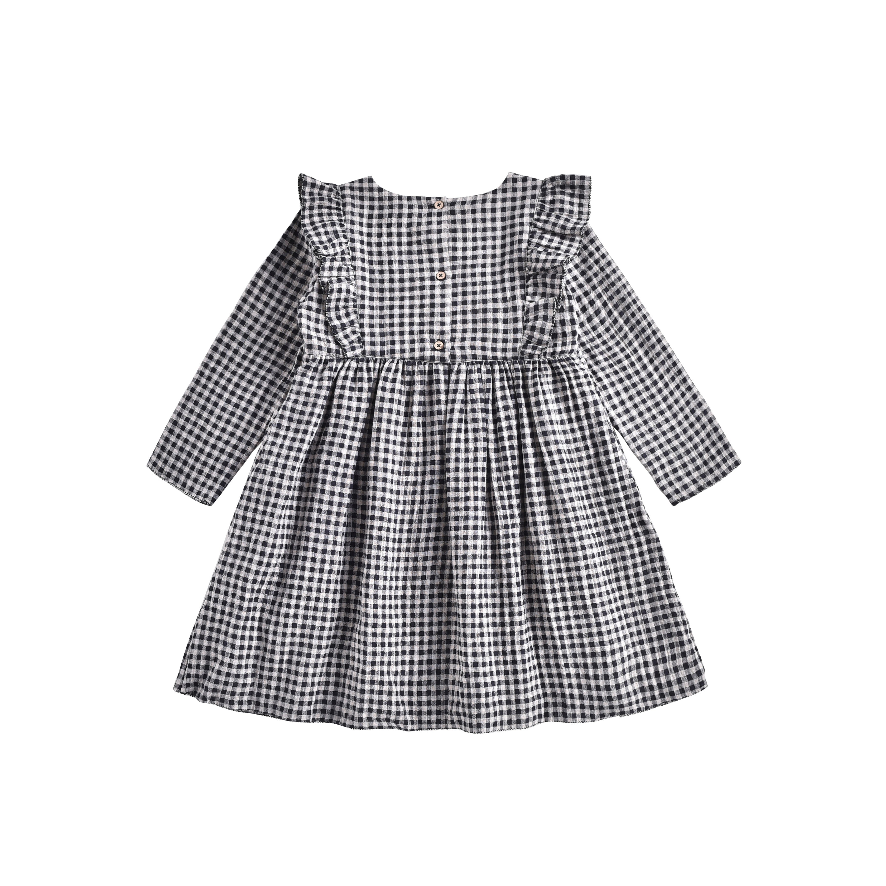 Girls Black Vichy Organic Cotton Dress