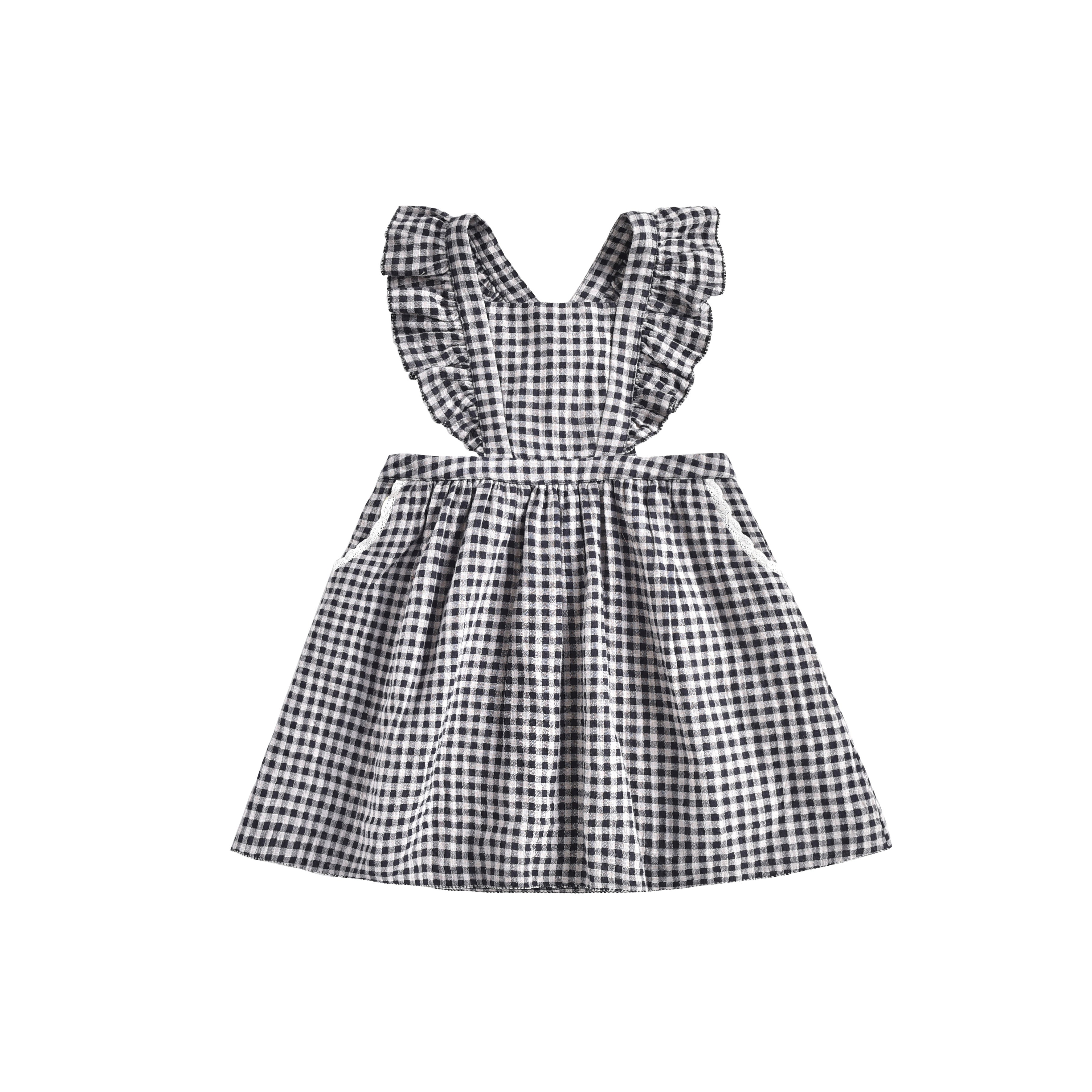 Girls Black Vichy Organic Cotton Dress