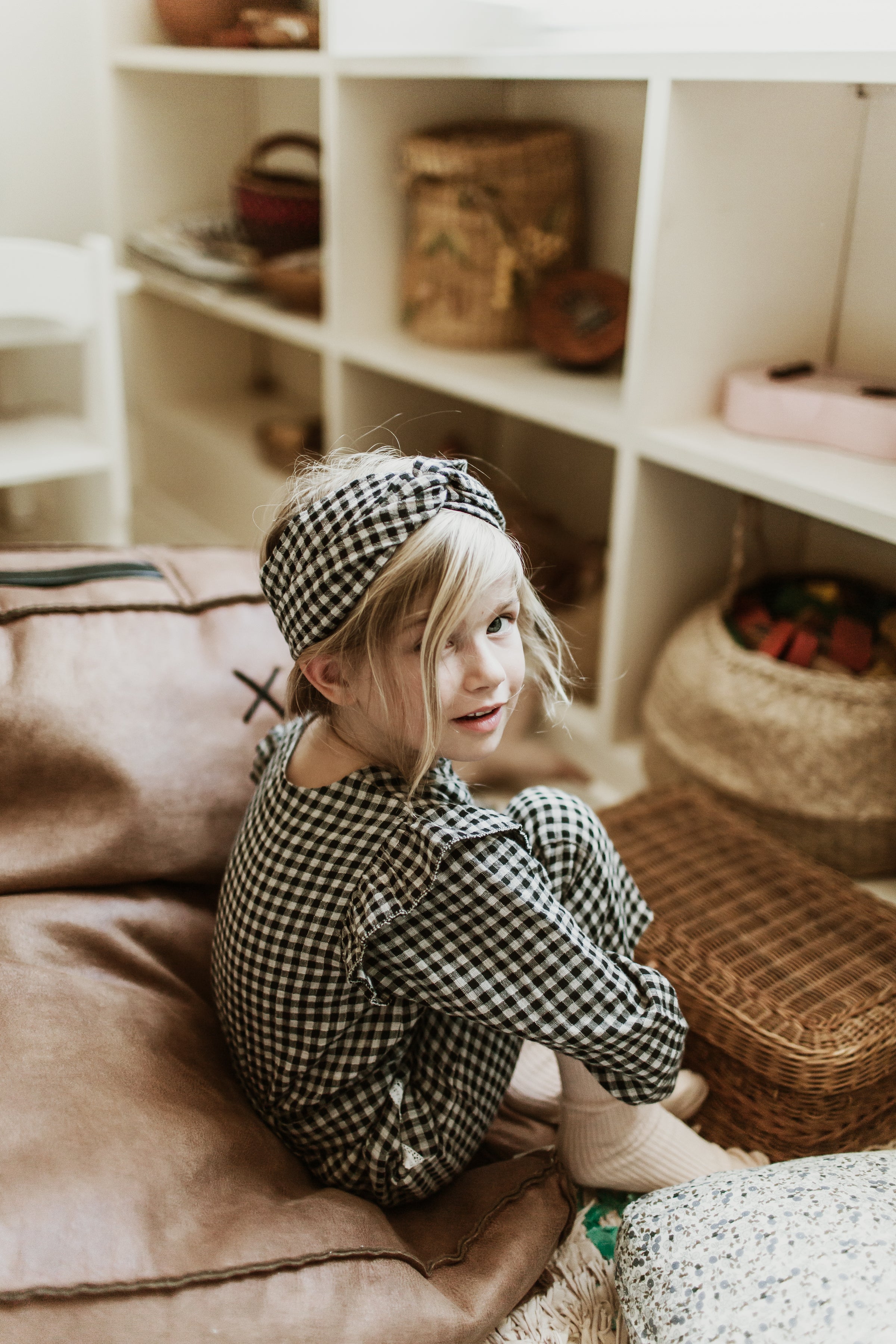Girls Black Vichy Organic Cotton Jumpsuit