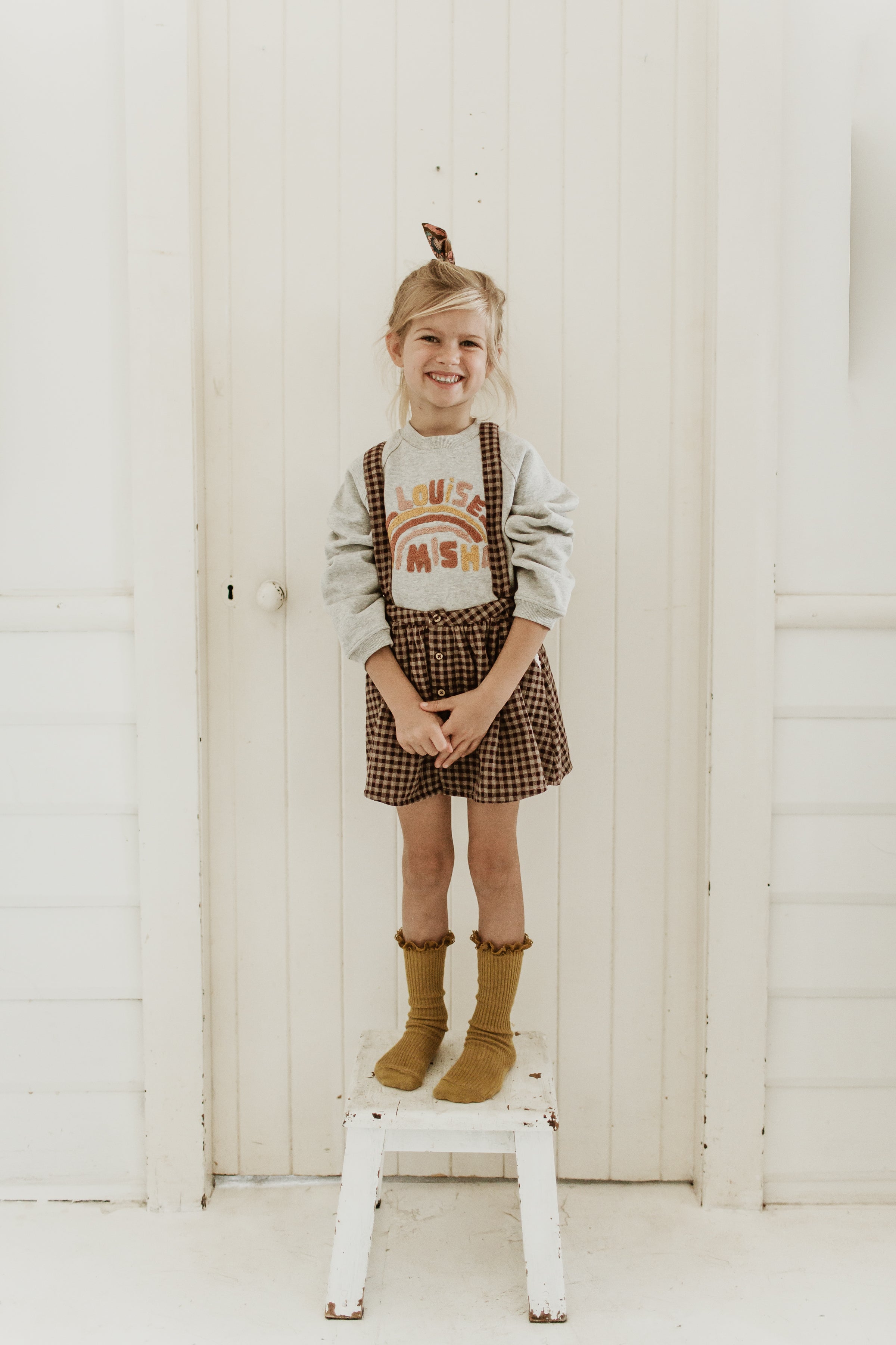 Girls Aubergine Vichy Organic Cotton Skirt