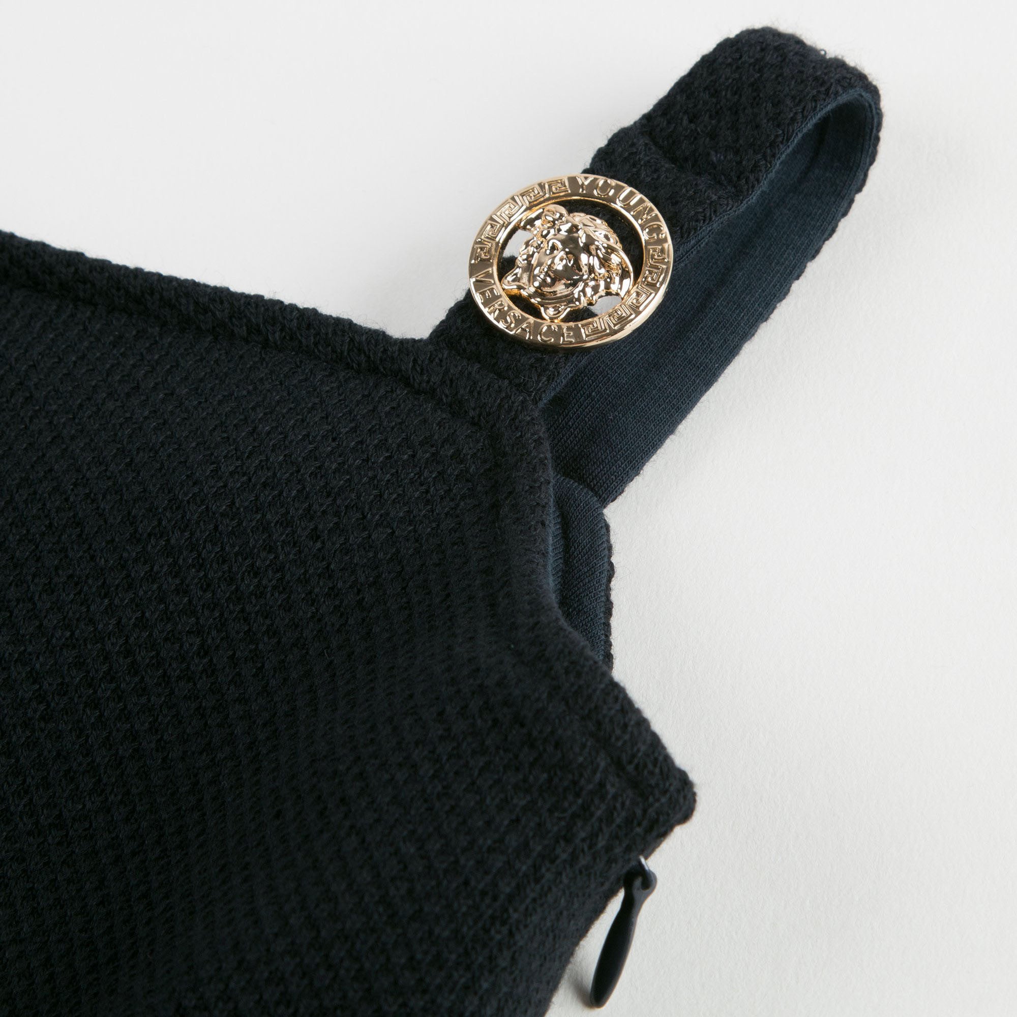 Girls Navy Blue Cotton Dress With Gold Rhinestone Trims