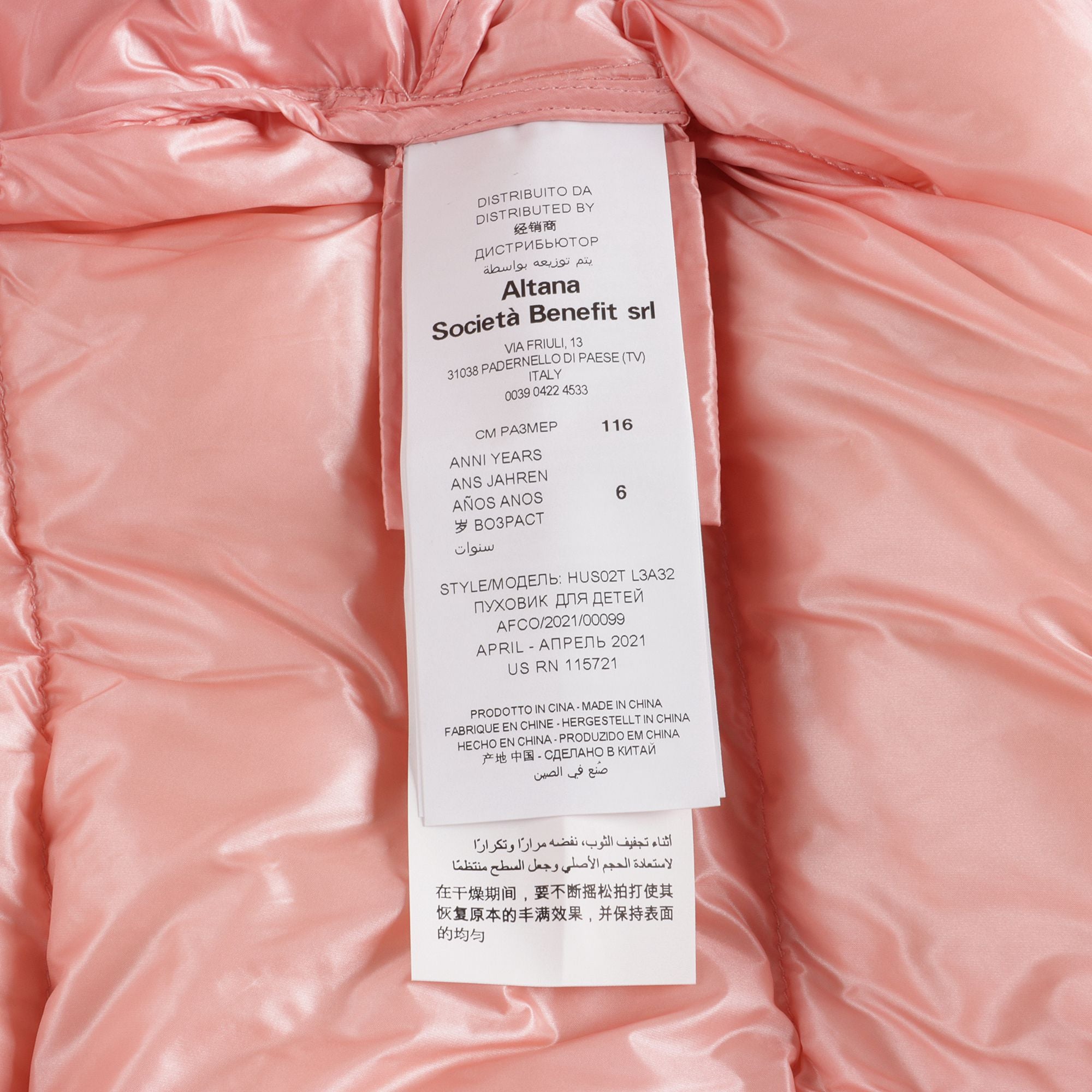 Girls Pink Logo Padded Down Jacket