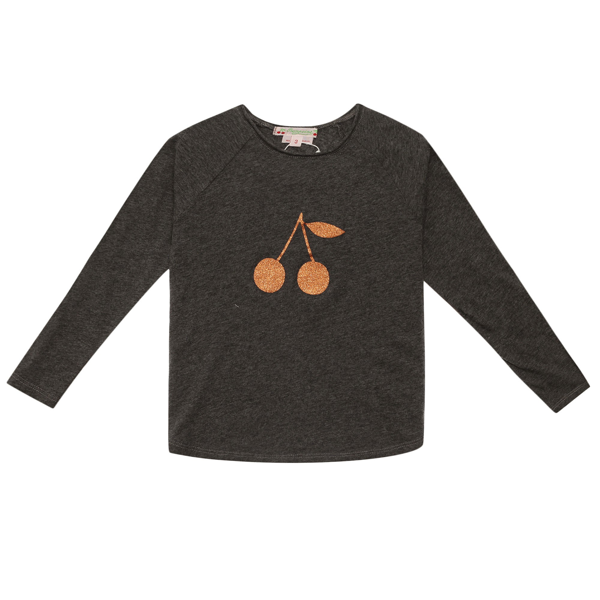 Girls Dark Grey Cotton Gold Cherry Trims T-Shirt - CÉMAROSE | Children's Fashion Store - 1