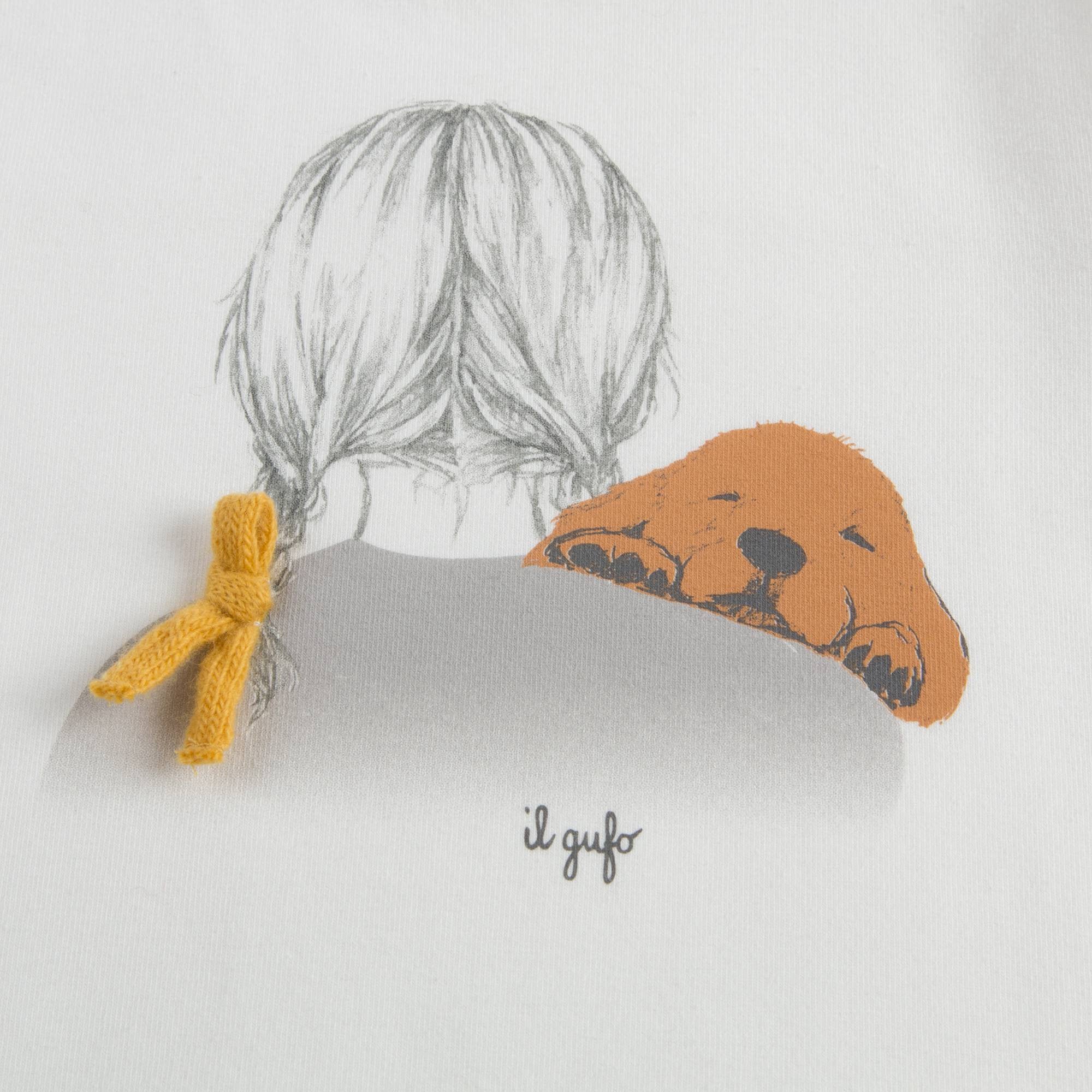 Girls Ivory Cotton T-shirt with Yellow Bow