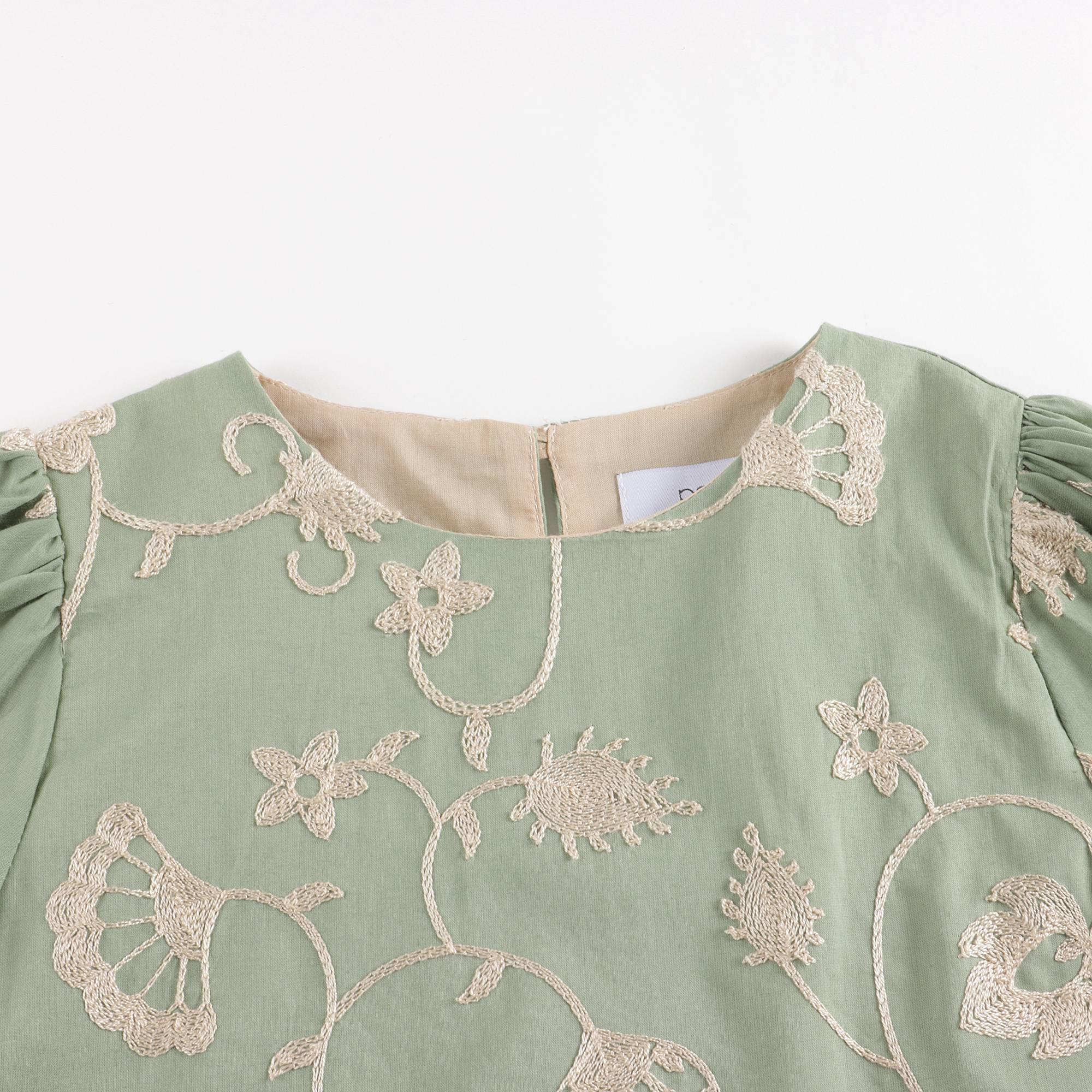 Girls Green Embroidered Cotton Dress