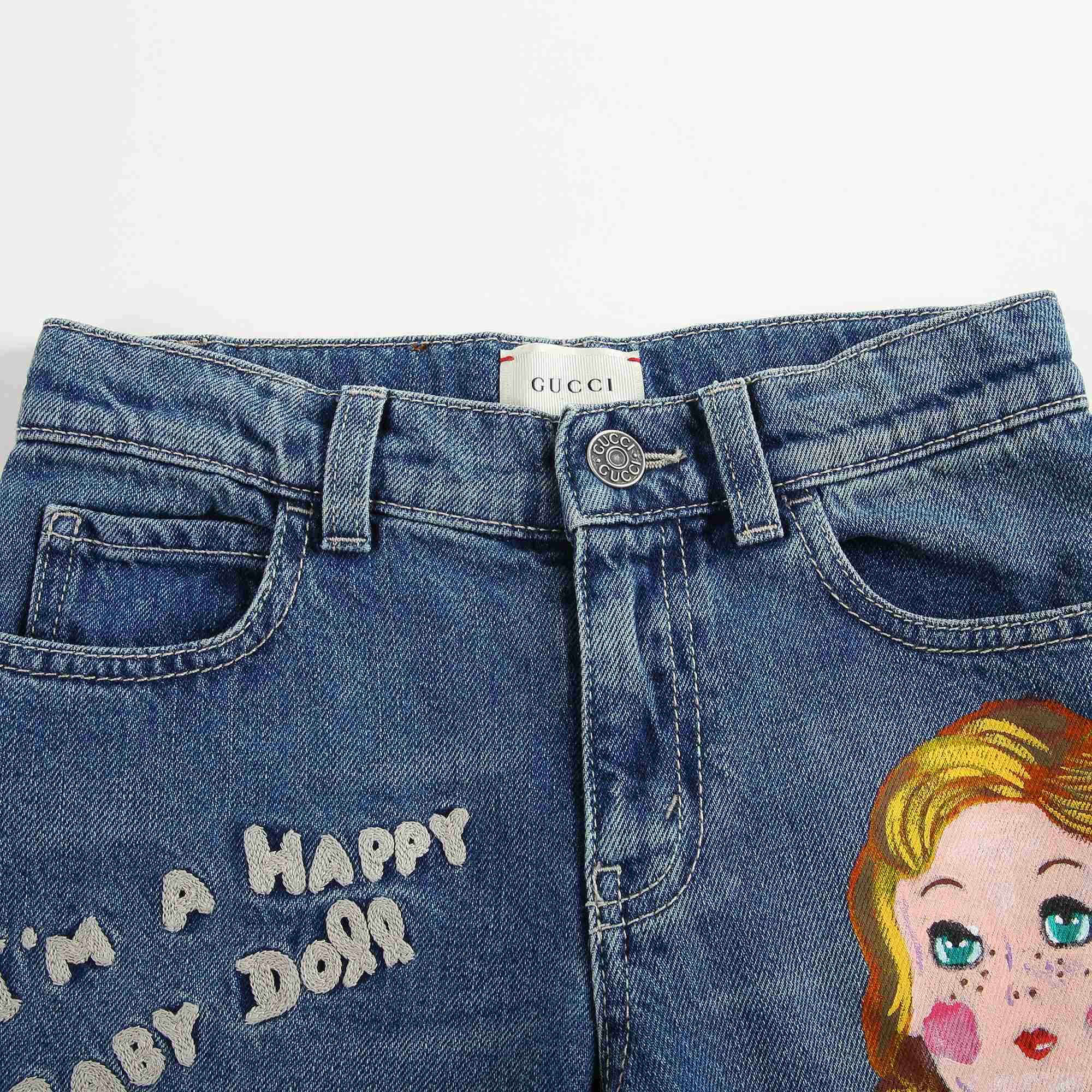 Girls Denim Blue Cotton Trousers