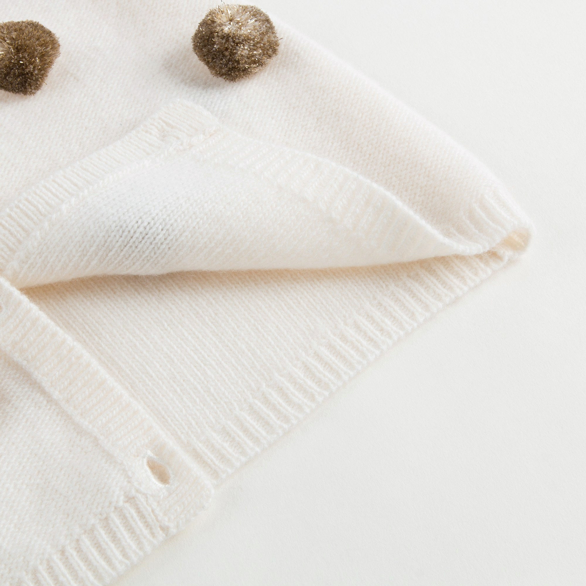 Girls Milk With Gold Pom-Pom Wool  Cardigan
