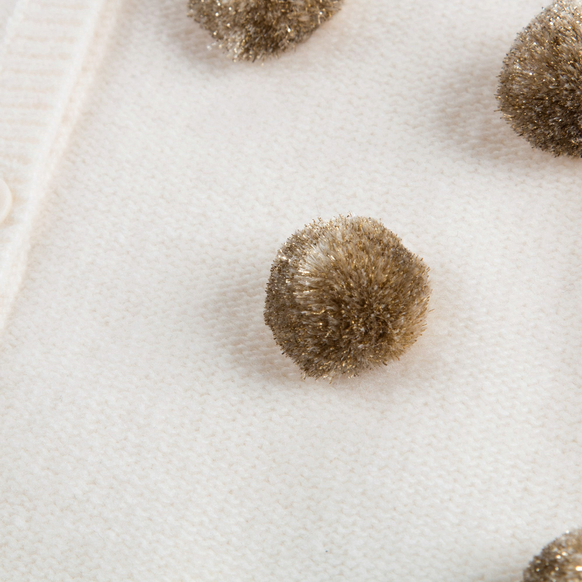Girls Milk With Gold Pom-Pom Wool  Cardigan