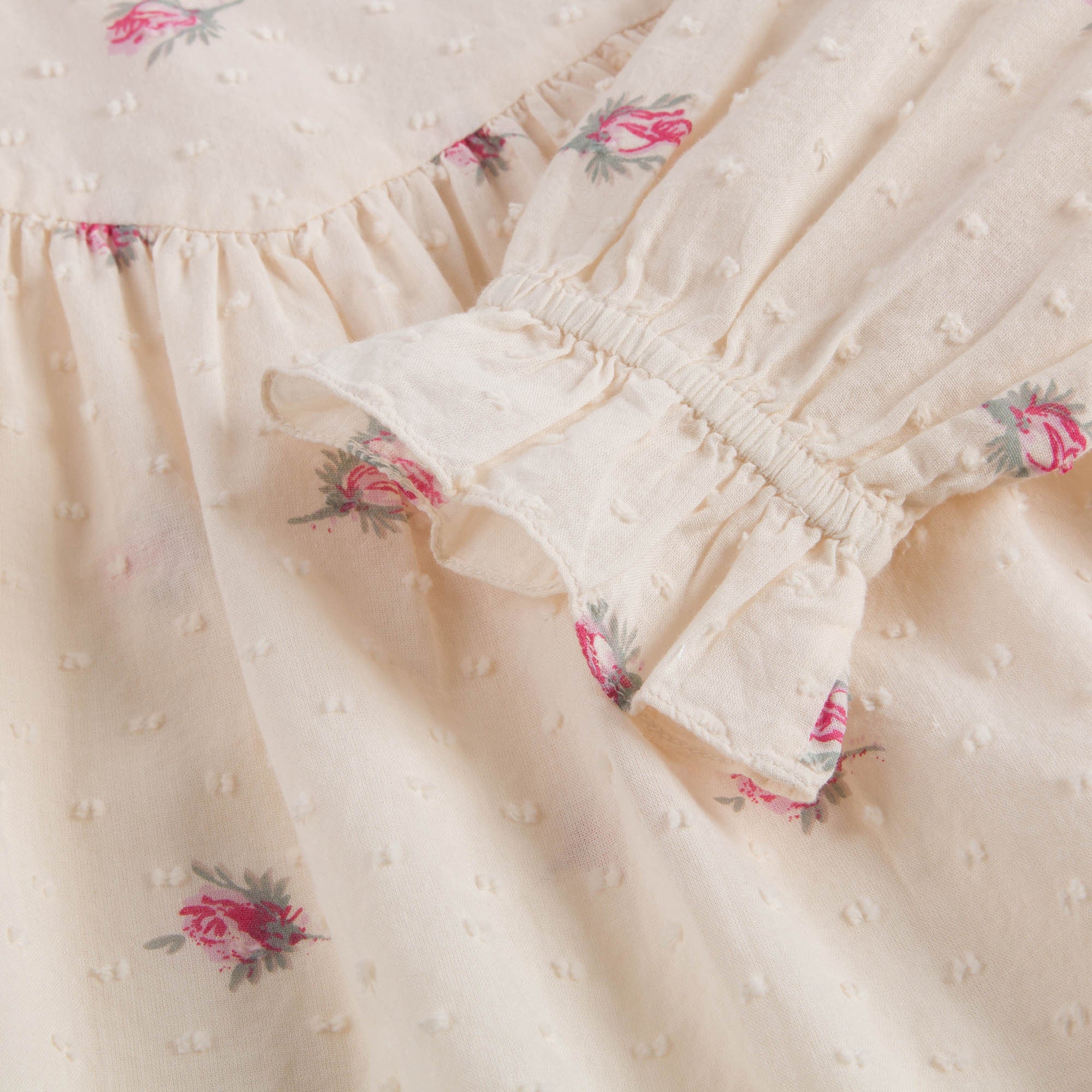 Girls Lvory With Pink Flowers Blouse