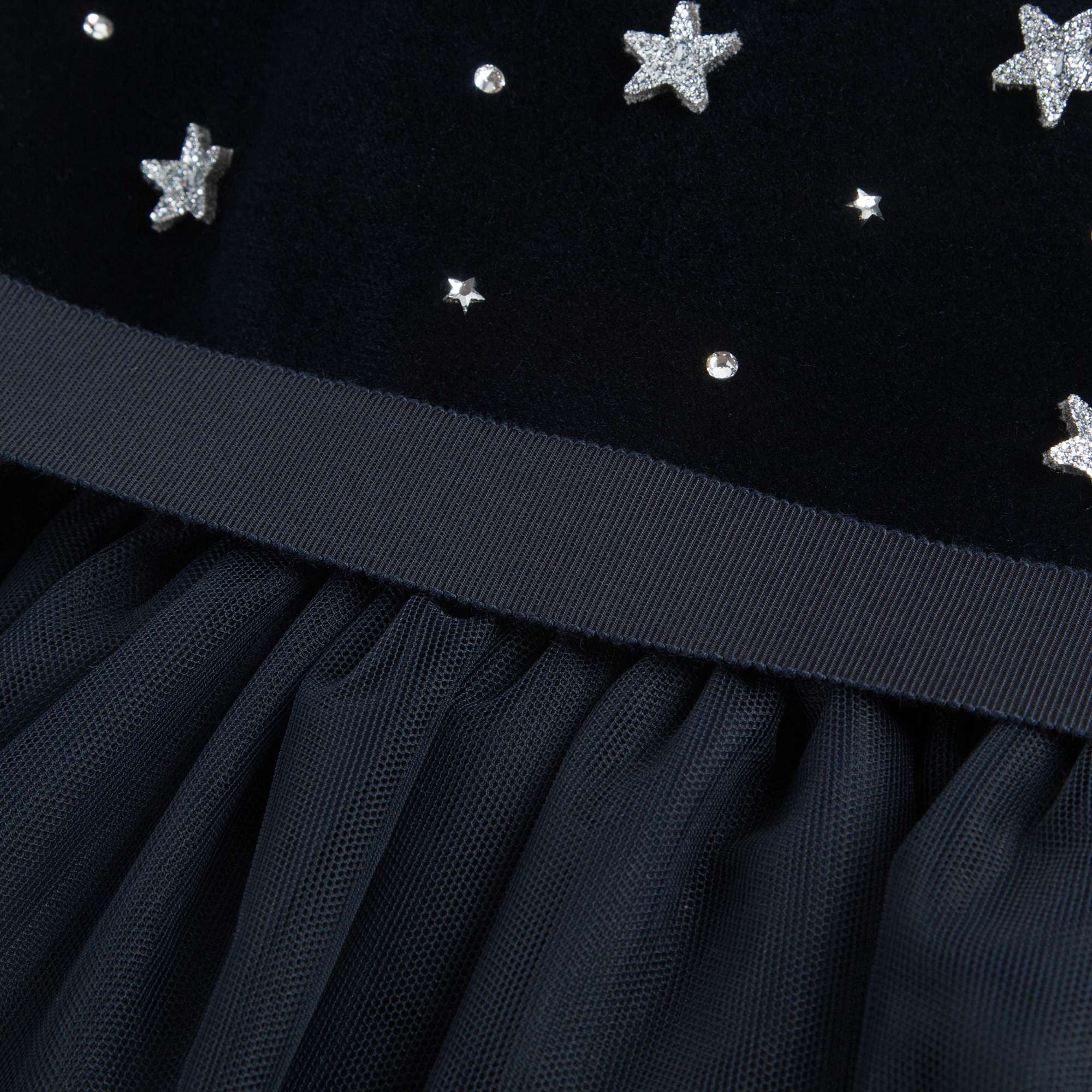 Girls Navy Blue Dress With Star Trims