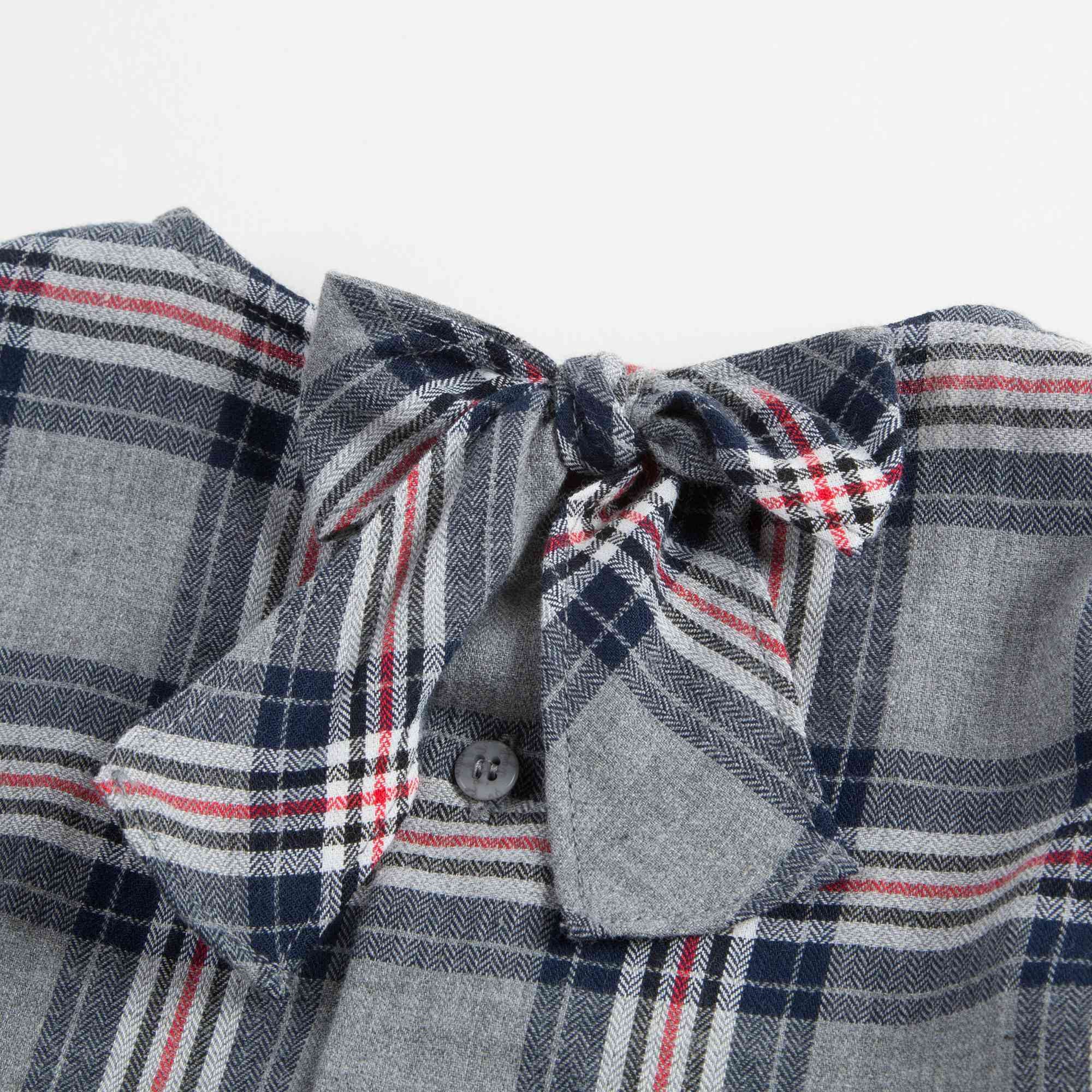 Girls Blue Checked Cotton Shirt With Tie
