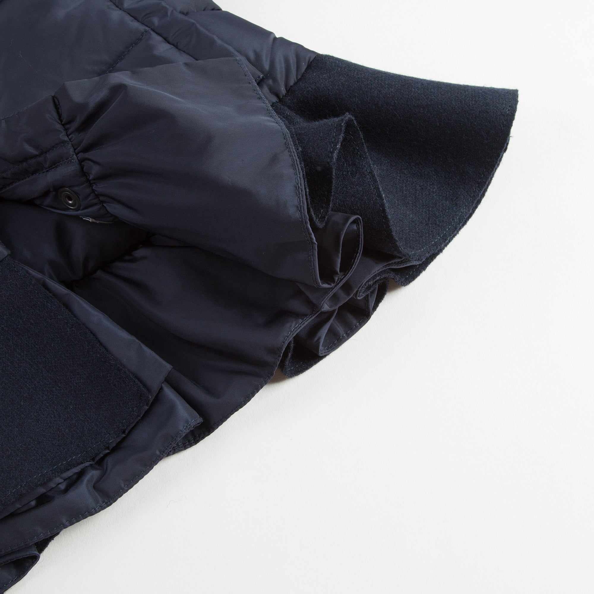 Girls Navy Blue Ruffled Down Padded Jacket