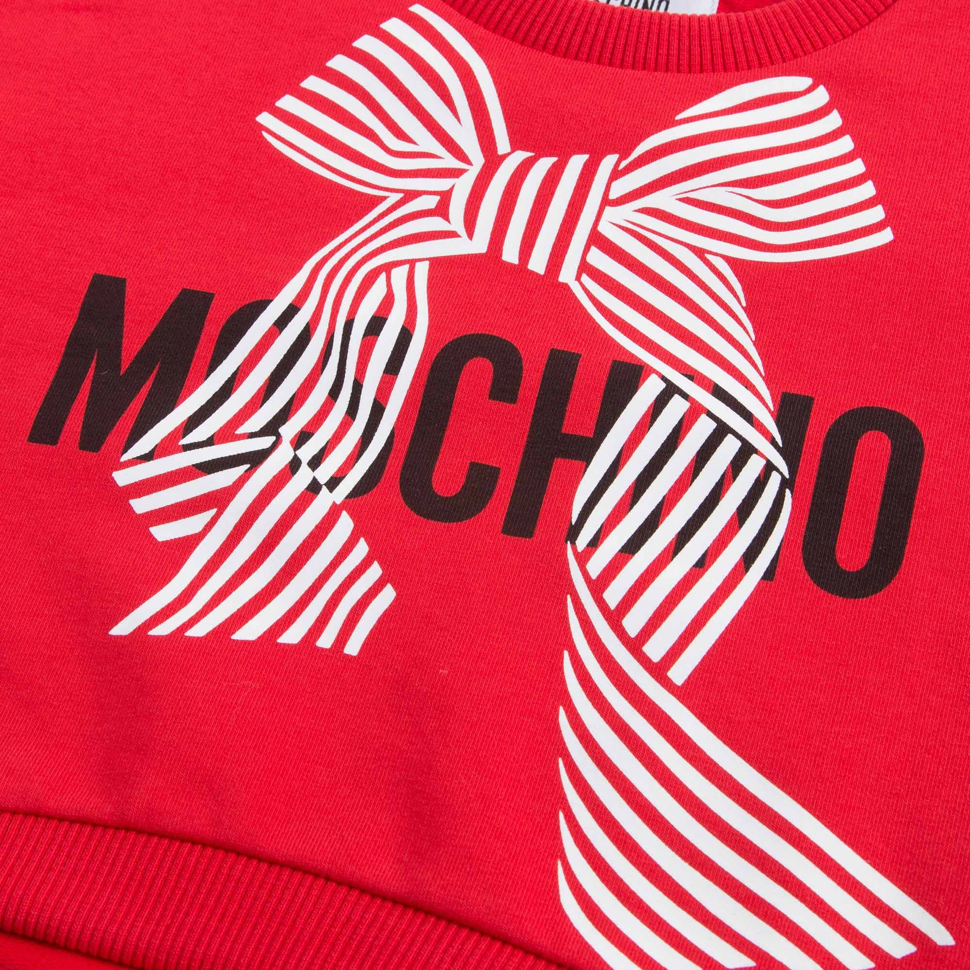 Girls Red Cropped Sweatshirt With Bow Print