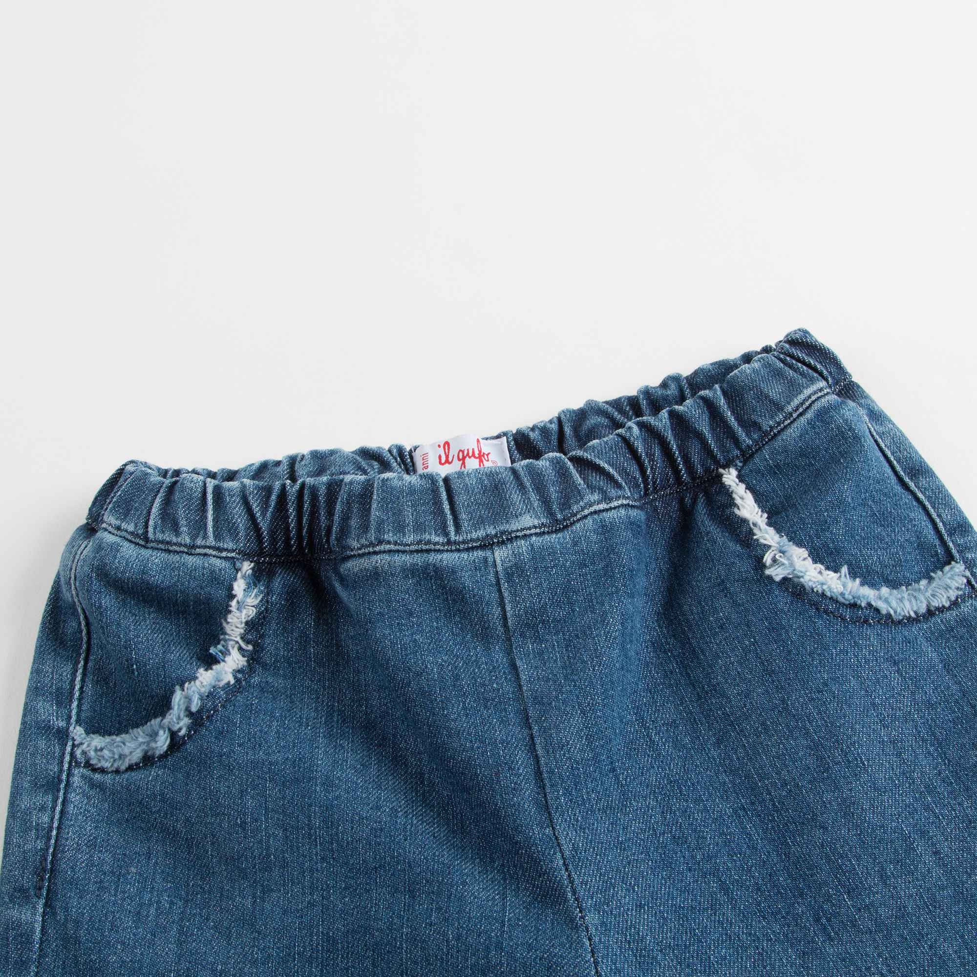 Girls Denim Blue Cotton Jeans With Flowers Trims