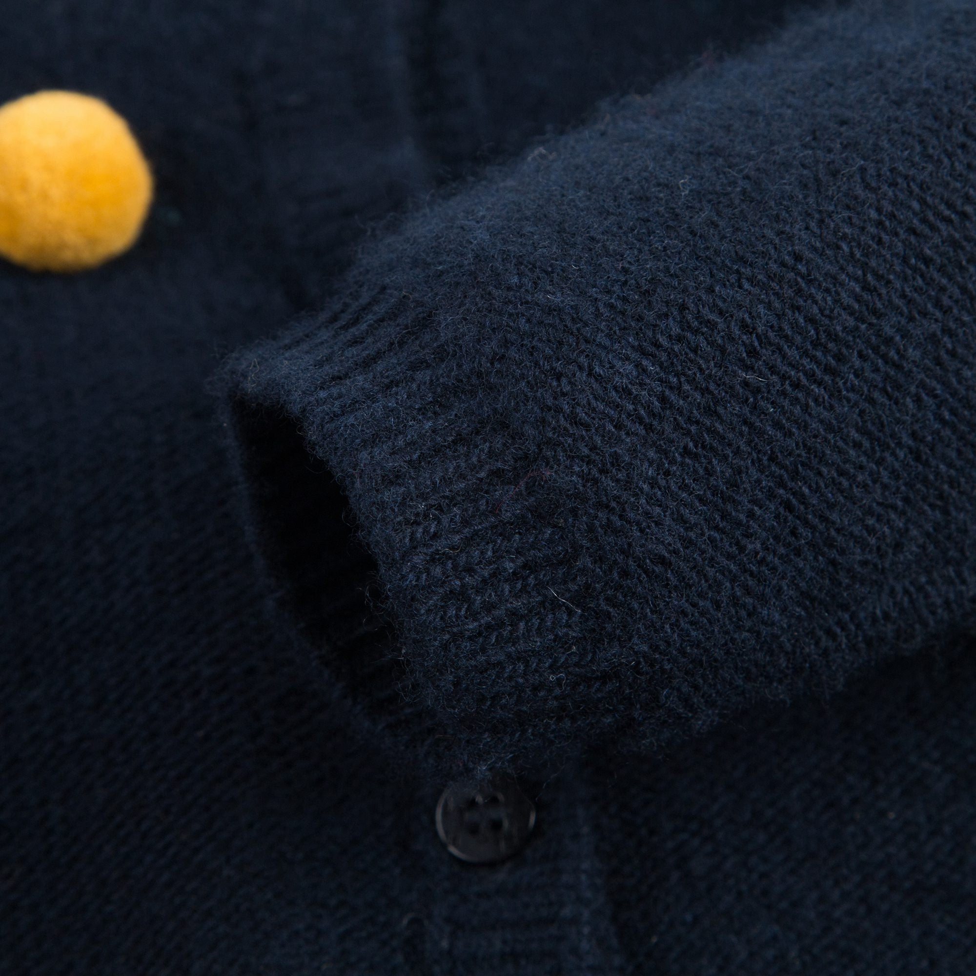 Girls Navy Blue Wool Cardigan With Pom-Pom Trims