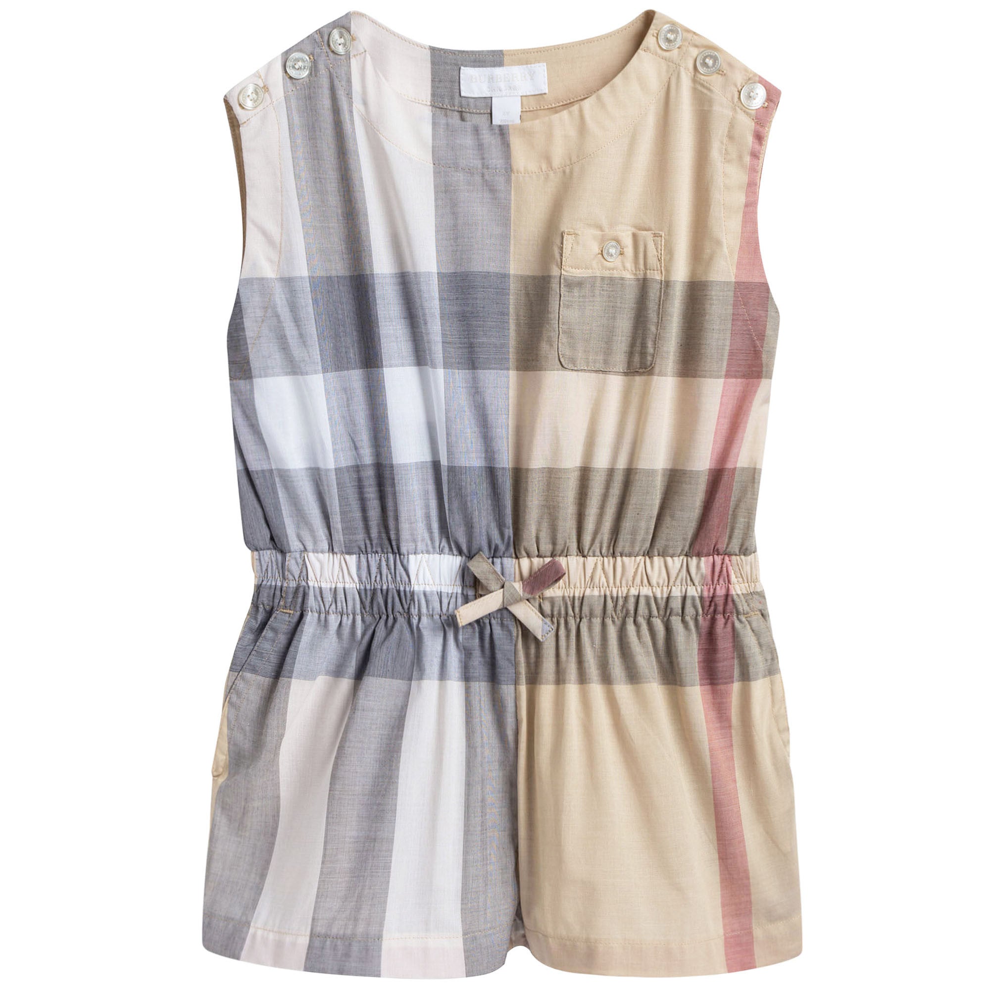 Girls Beige Checked Romper