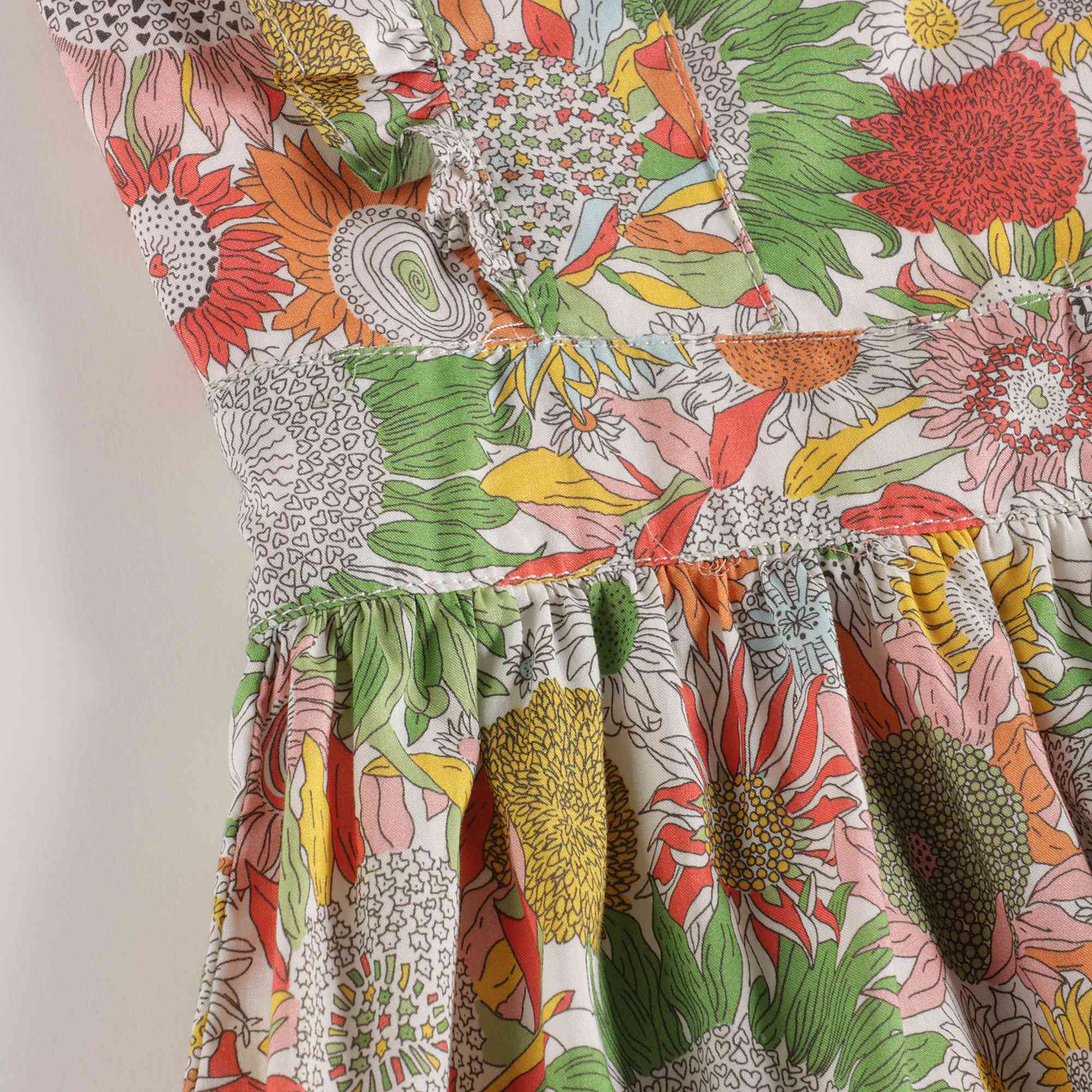 Girls Green Flower Cotton Dress