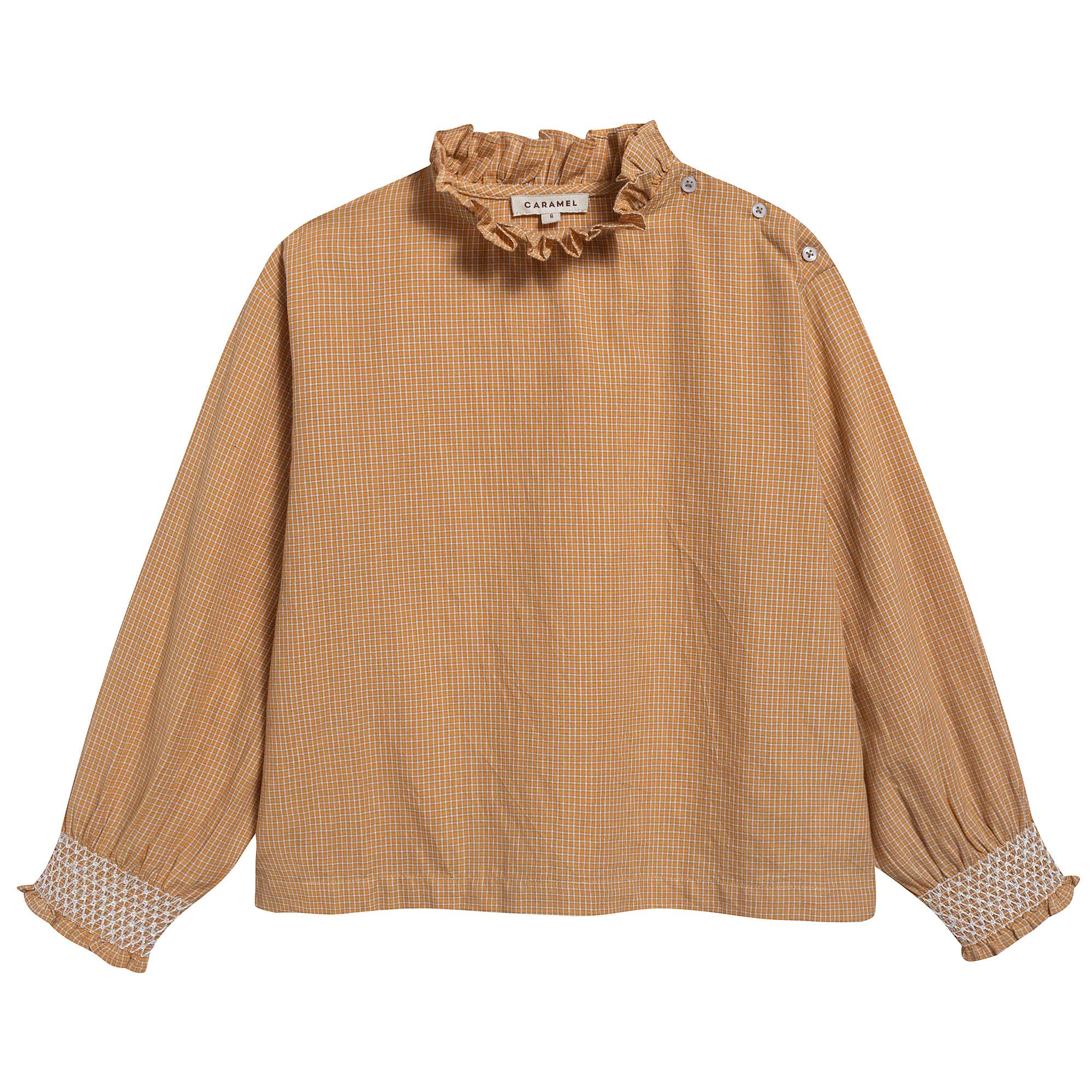 Girls Orange Microcheck Cotton Woven Blouse