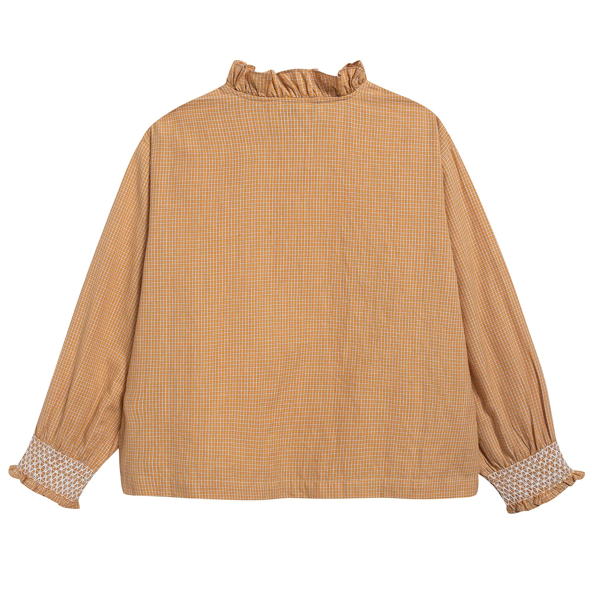 Girls Orange Microcheck Cotton Woven Blouse