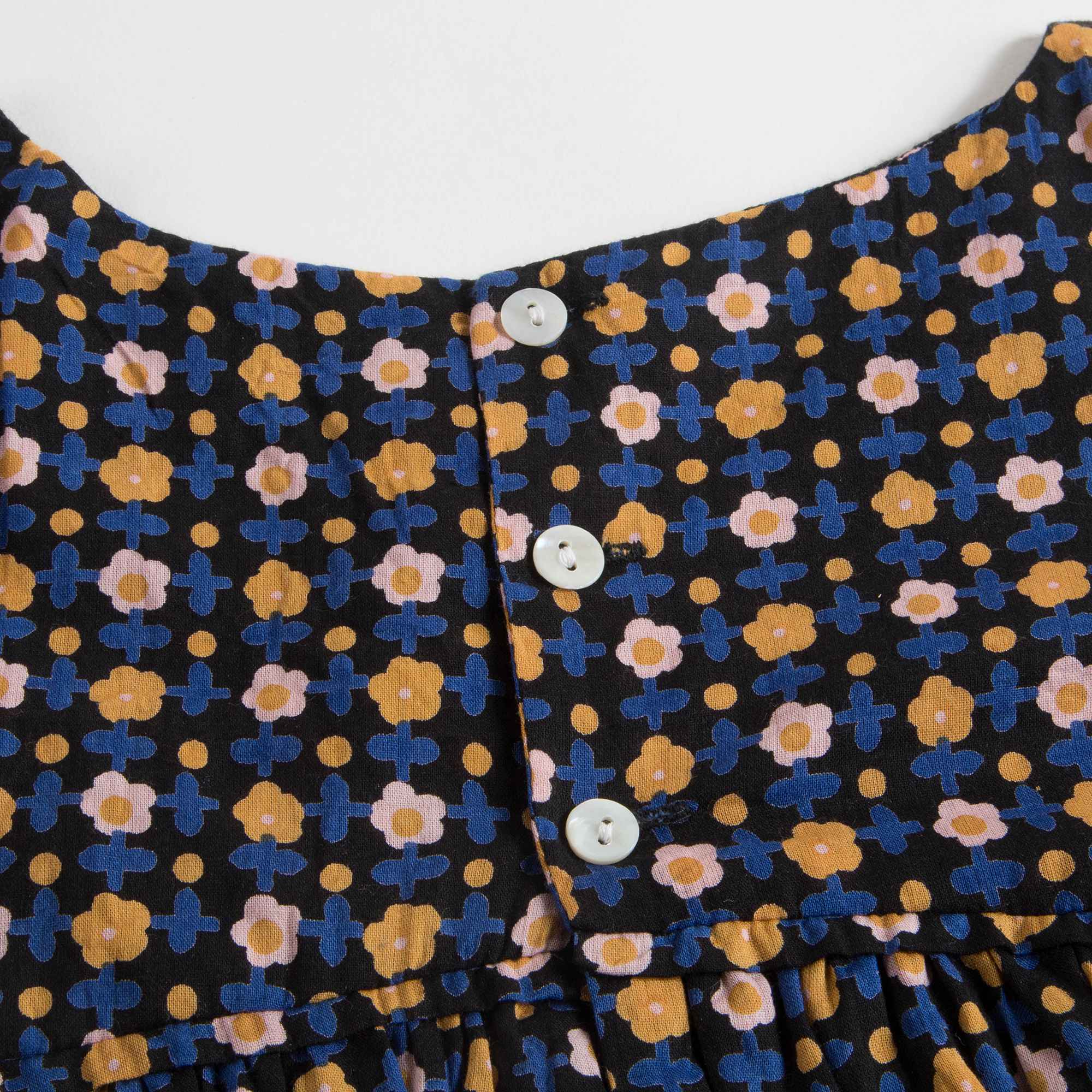 Girls Blue Flower Printed Cotton Dress